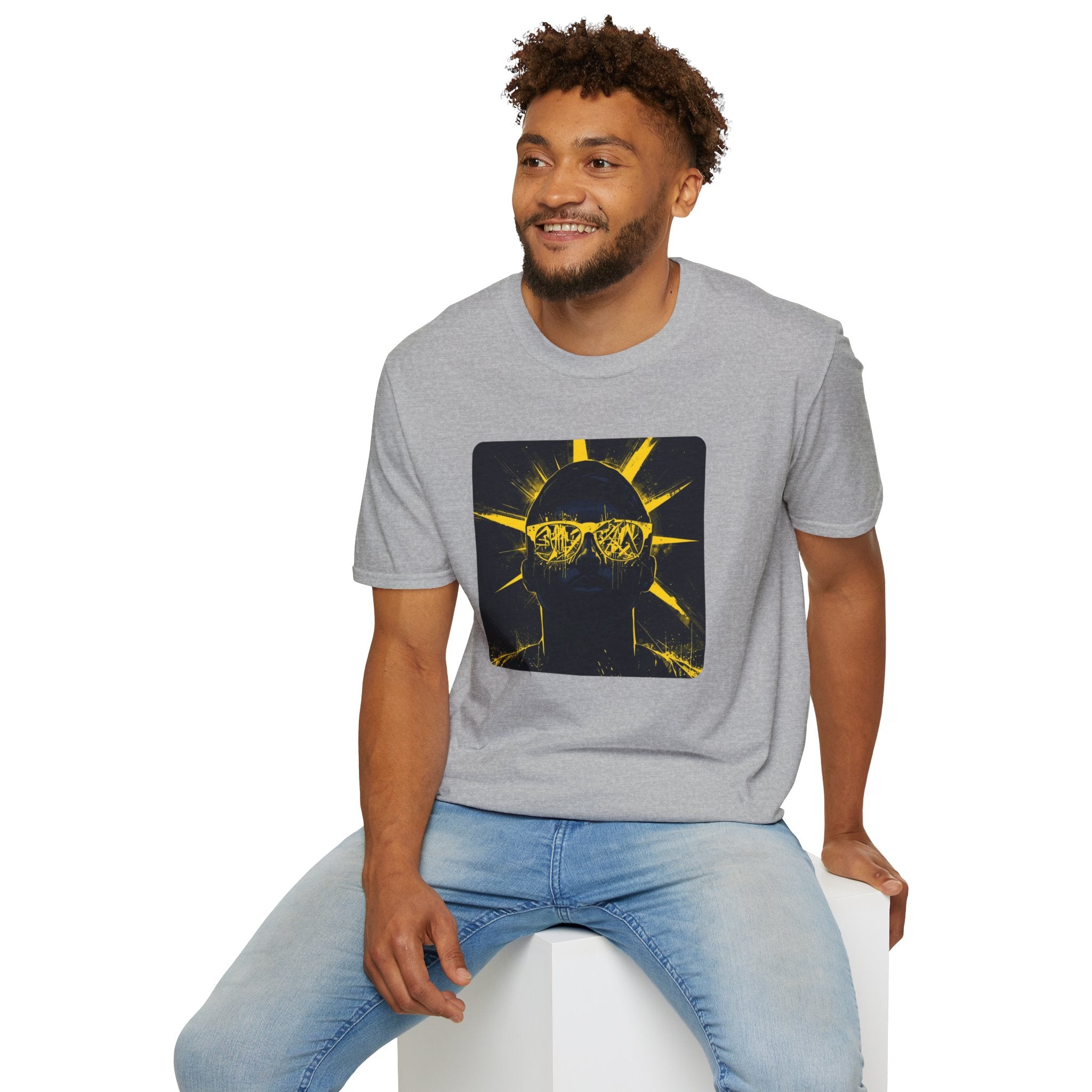 Solar Shades Graphic T-Shirt — Neon Yellow Sun Skull Design
