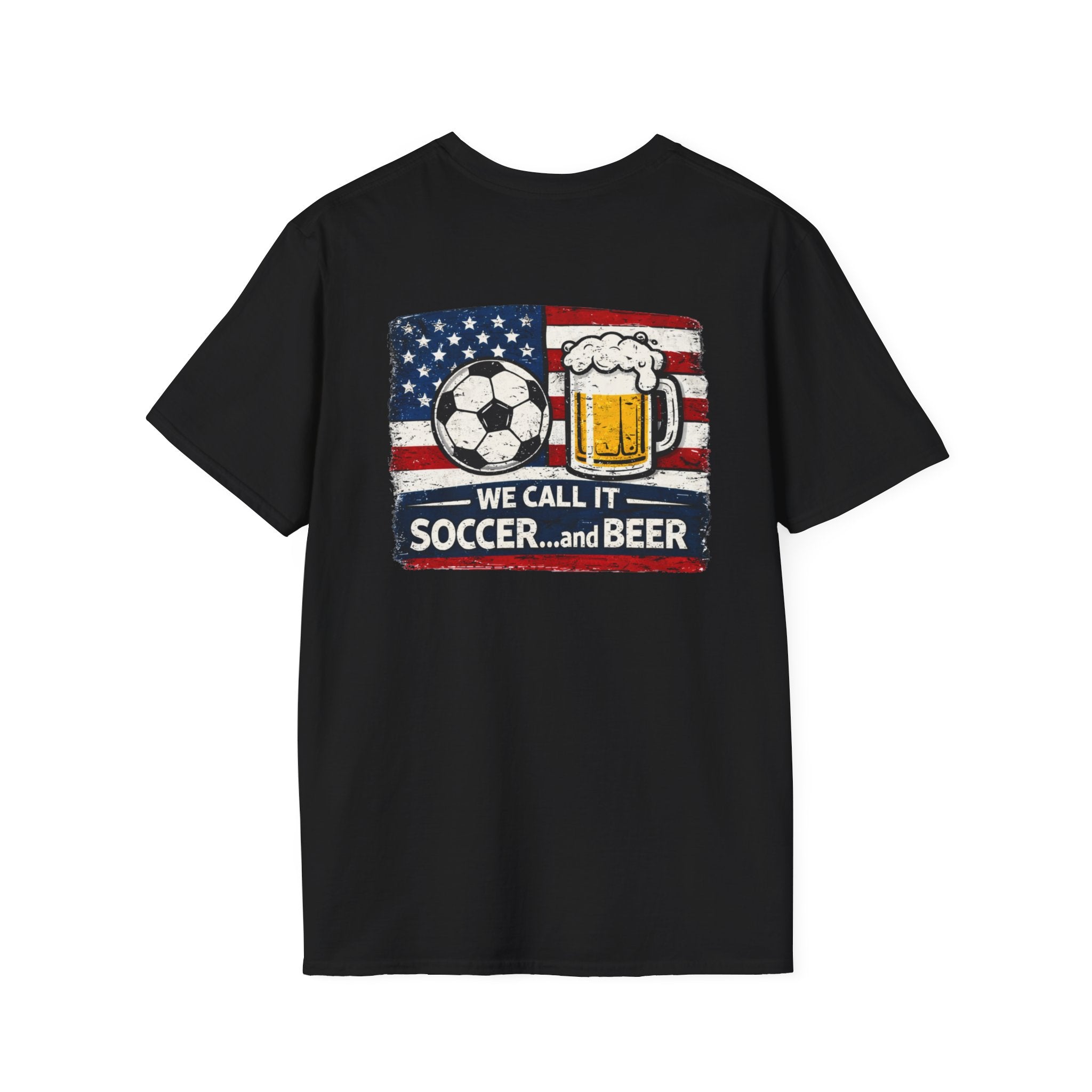Soccer and Beer T-Shirt — American Flag Soccer Ball & Beer Graphic Tee