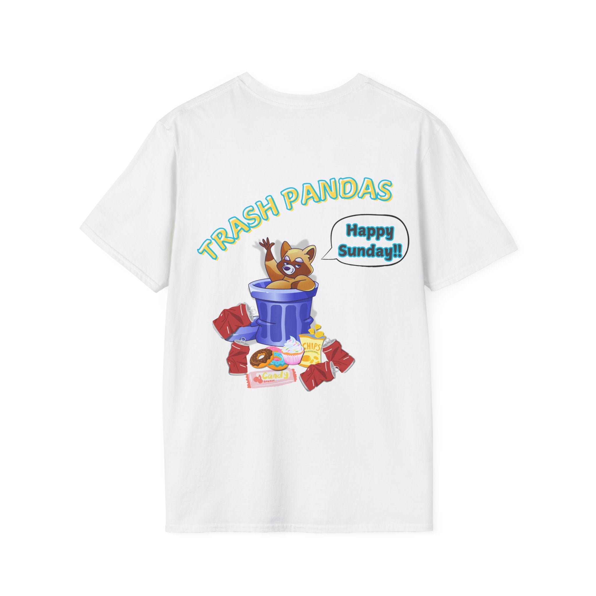 Trash Pandas T-Shirt – Cute Raccoon in Trash Can ‘Happy Sunday!’ Graphic Tee