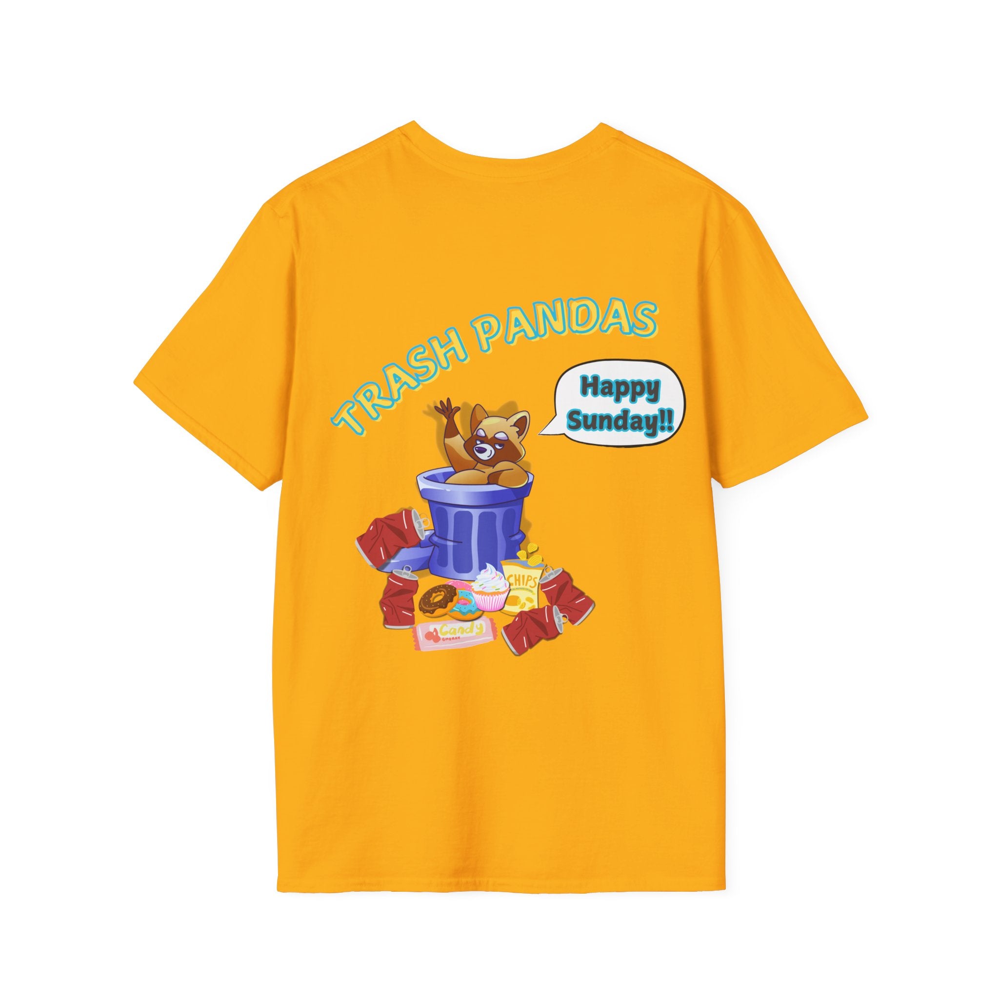 Trash Pandas T-Shirt – Cute Raccoon in Trash Can ‘Happy Sunday!’ Graphic Tee