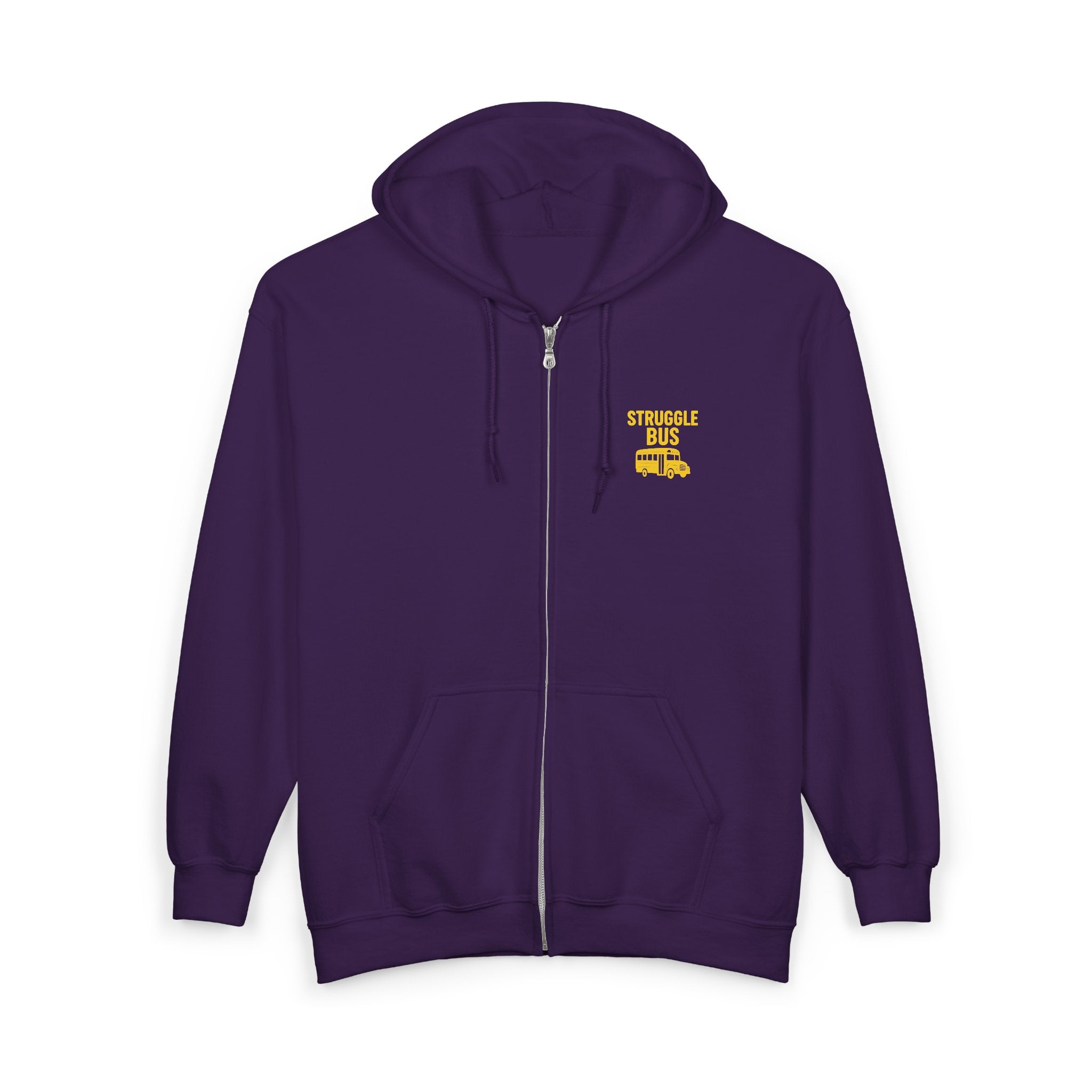 Struggle Bus Zip Hoodie — Funny Retro School Bus Graphic Sweatshirt
