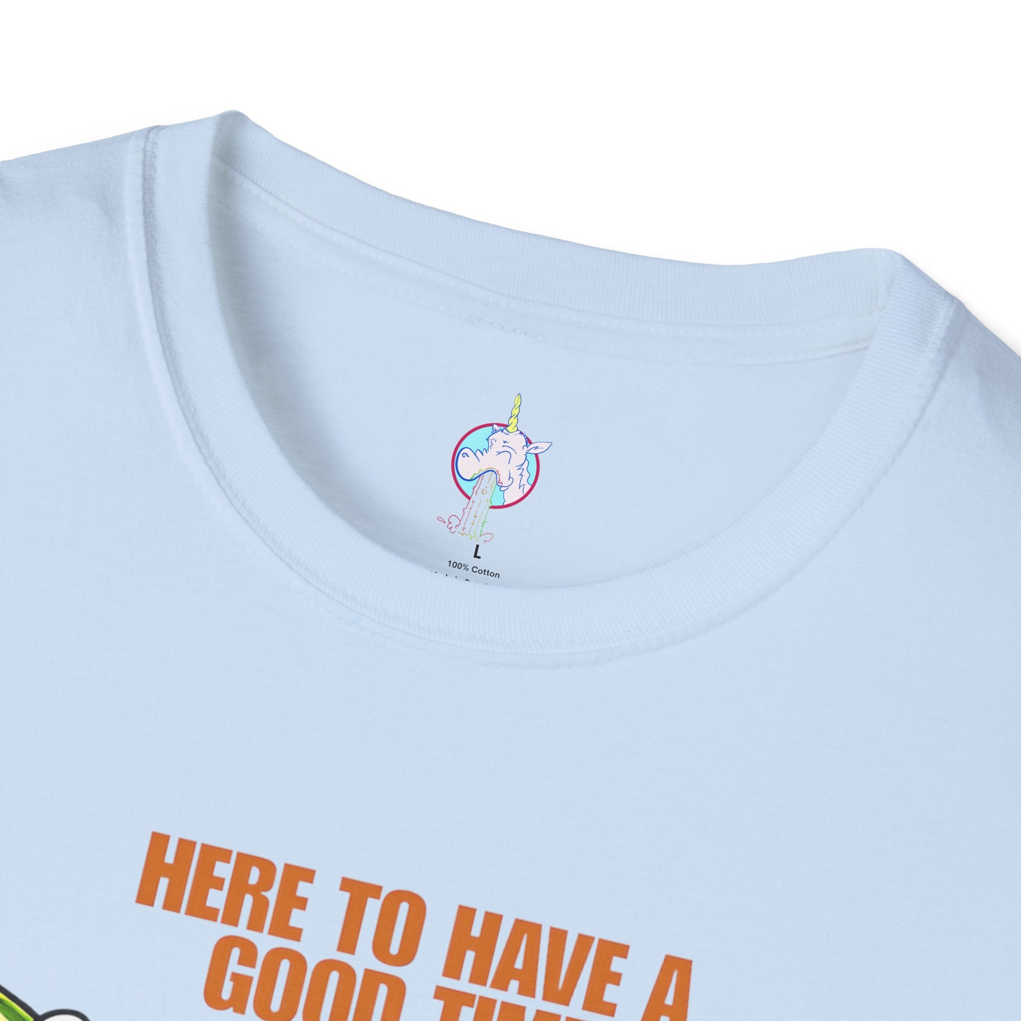 Beer Party T-Shirt — "Here to Have a Good Time" Cartoon Mug Graphic