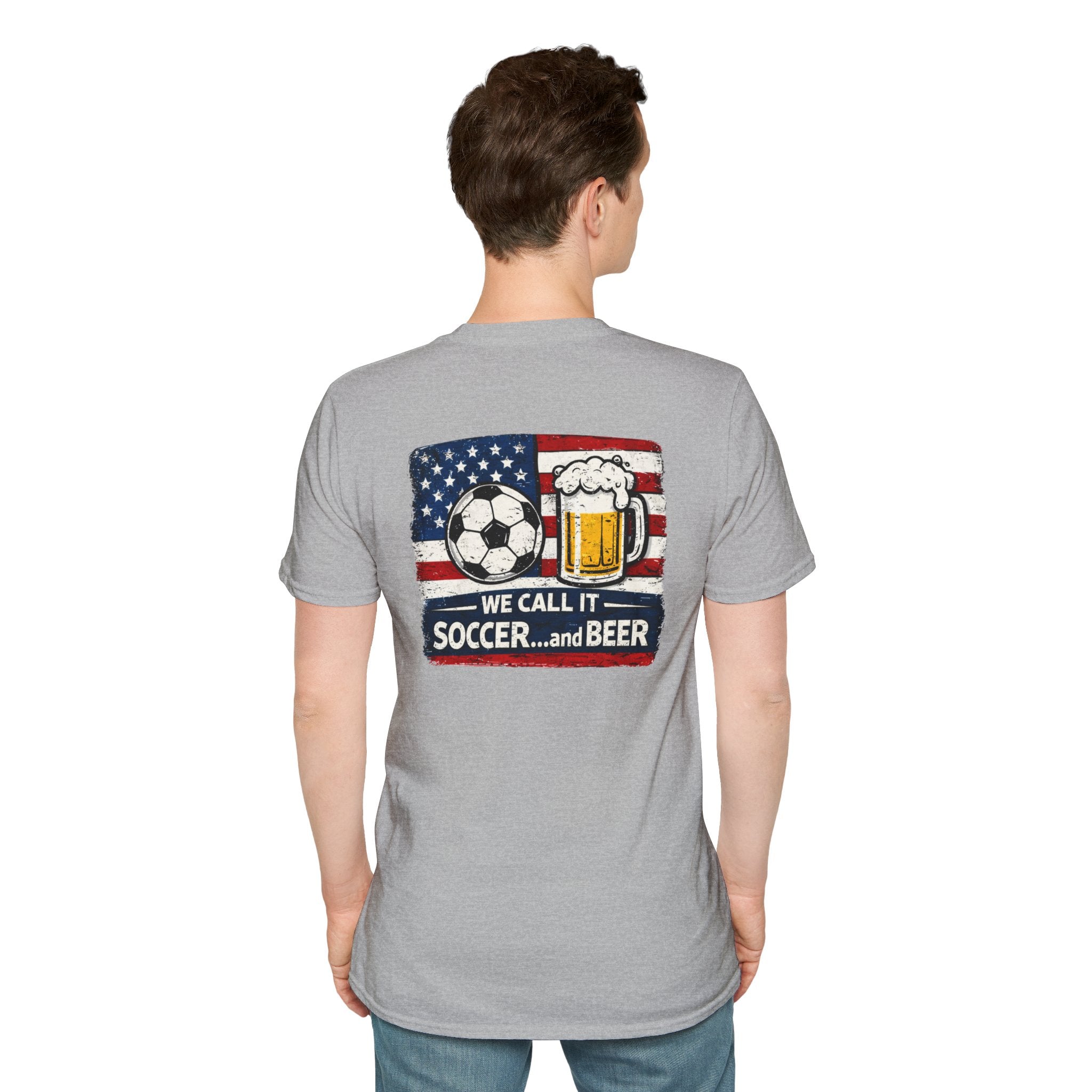 Soccer and Beer T-Shirt — American Flag Soccer Ball & Beer Graphic Tee