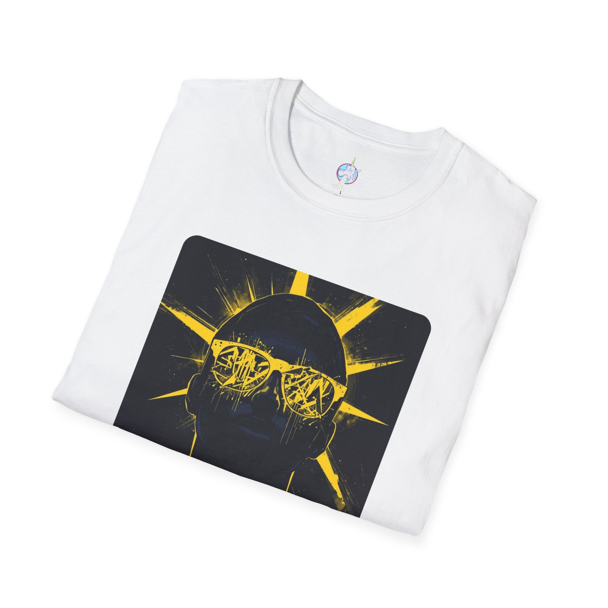 Solar Shades Graphic T-Shirt — Neon Yellow Sun Skull Design