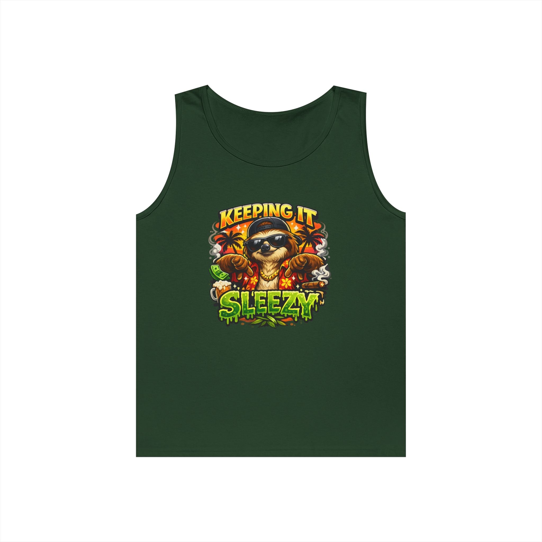 Tank Top — "Keeping It Sleezzy" Tropical Sloth Graphic Tank
