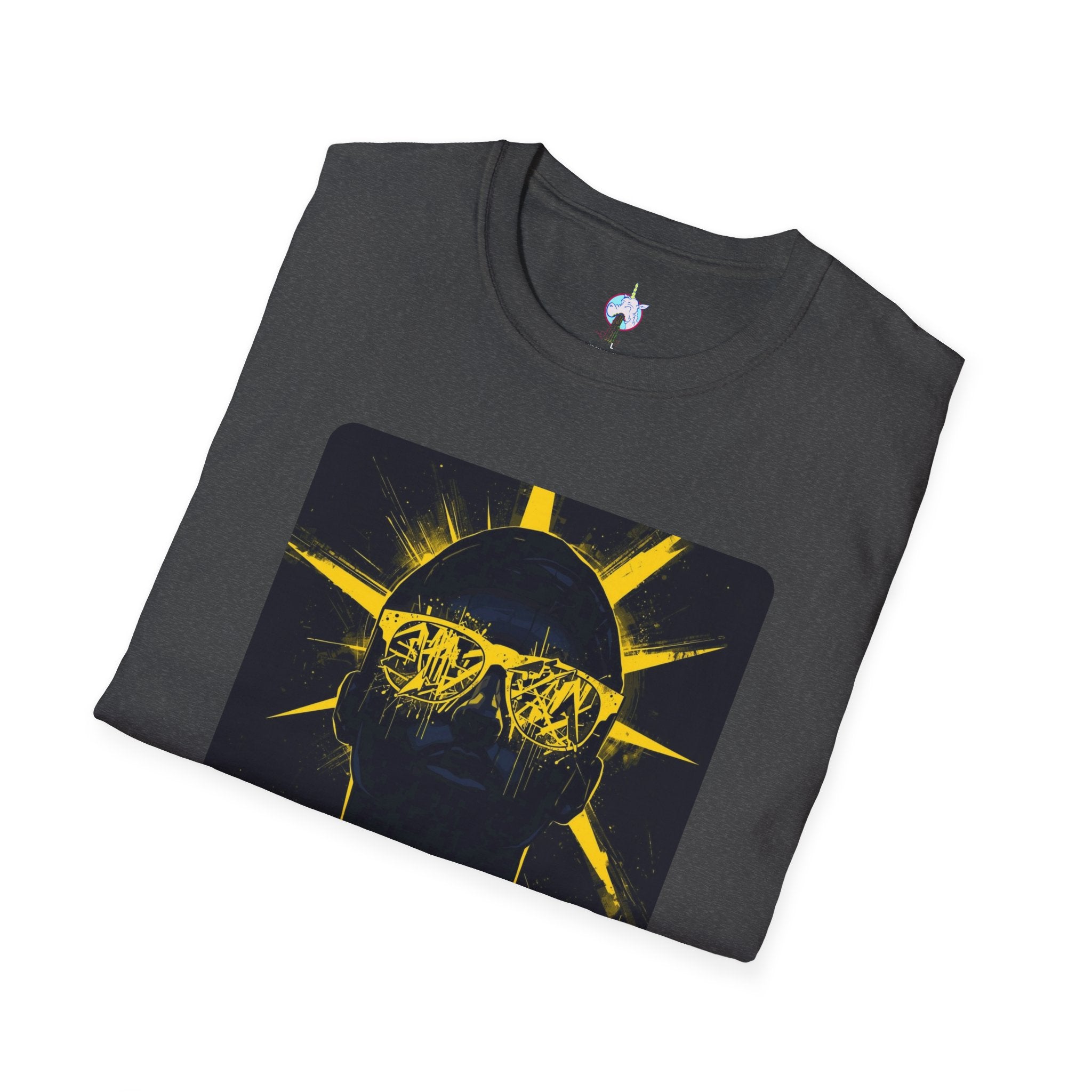 Solar Shades Graphic T-Shirt — Neon Yellow Sun Skull Design