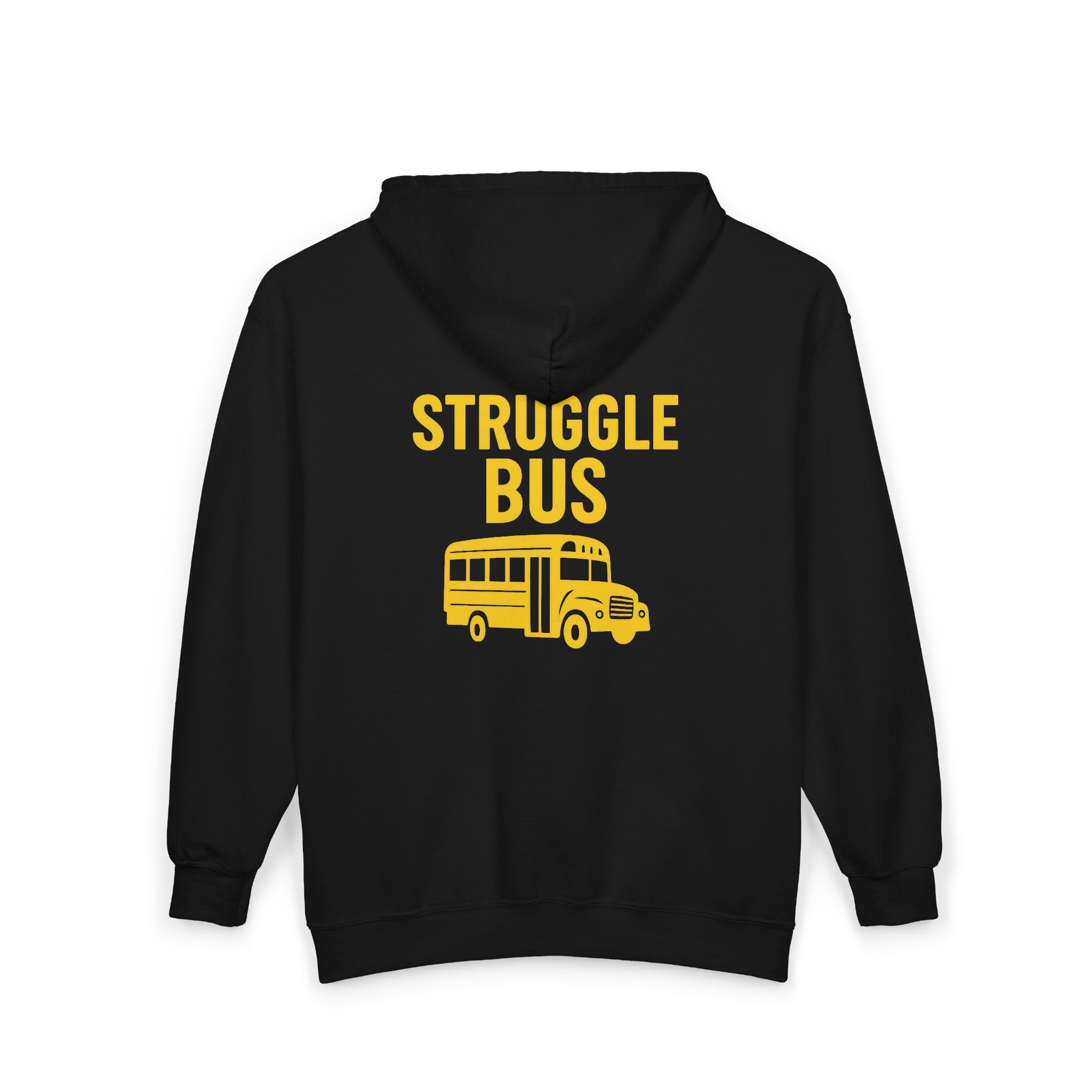 Struggle Bus Zip Hoodie — Funny Retro School Bus Graphic Sweatshirt