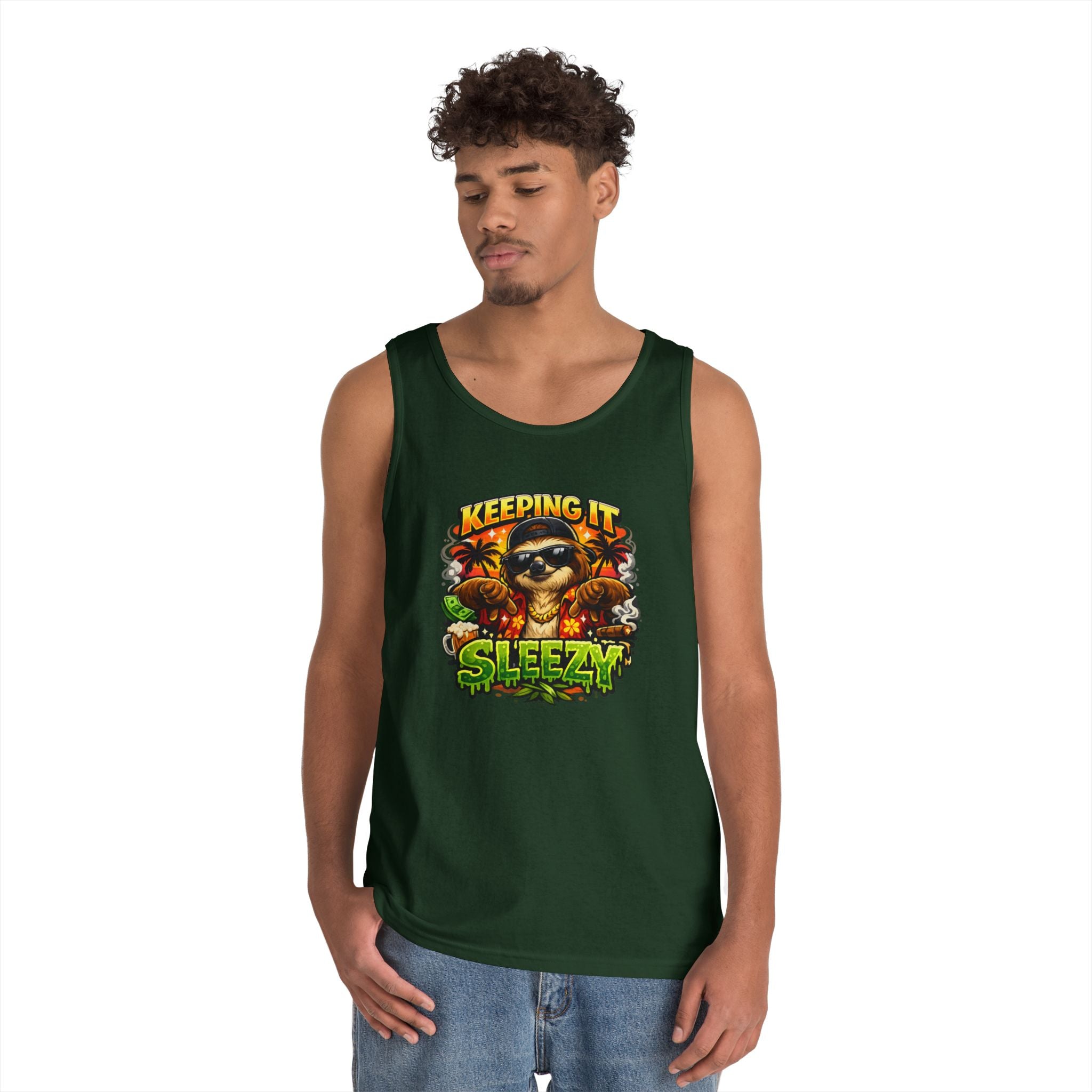 Tank Top — "Keeping It Sleezzy" Tropical Sloth Graphic Tank