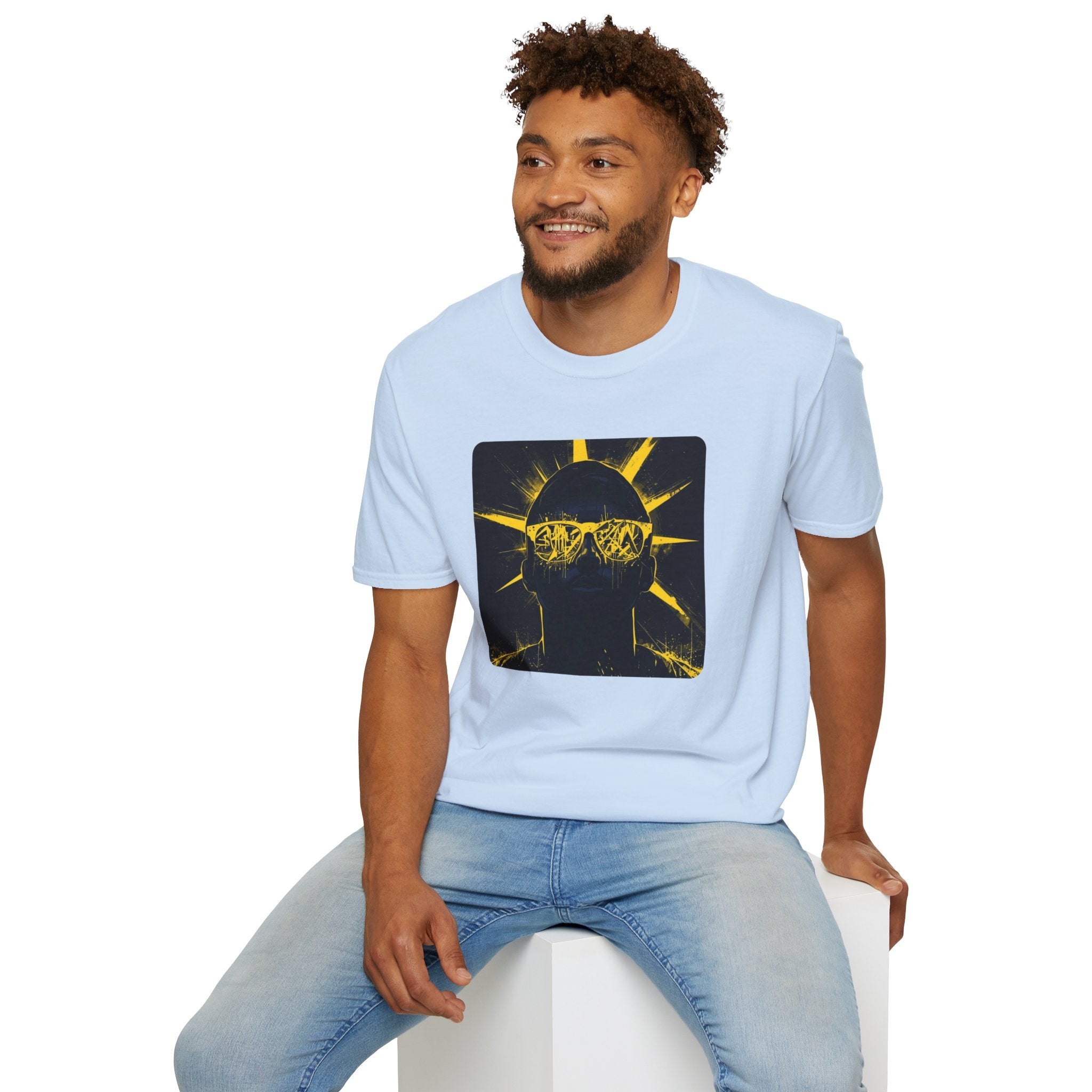Solar Shades Graphic T-Shirt — Neon Yellow Sun Skull Design