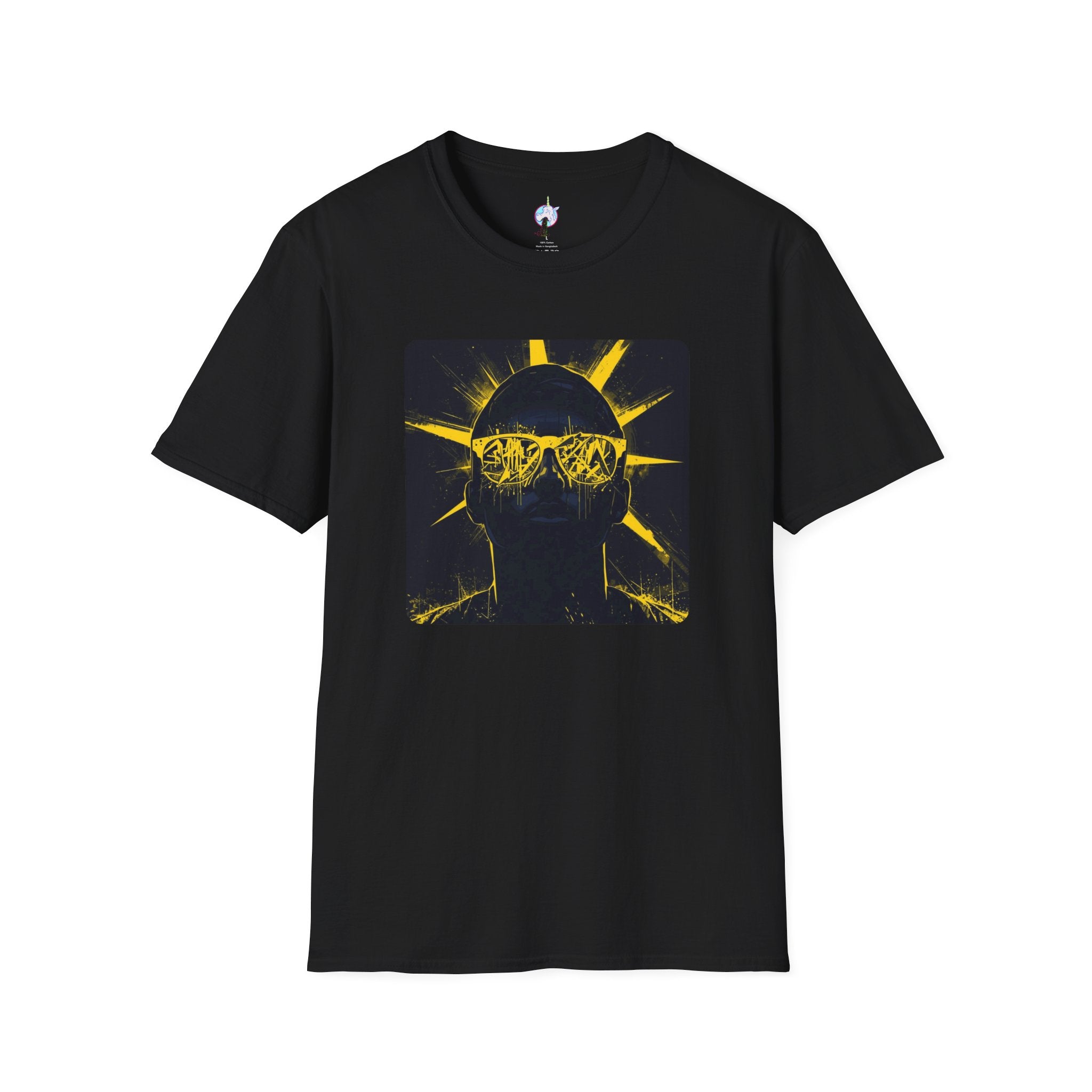 Solar Shades Graphic T-Shirt — Neon Yellow Sun Skull Design