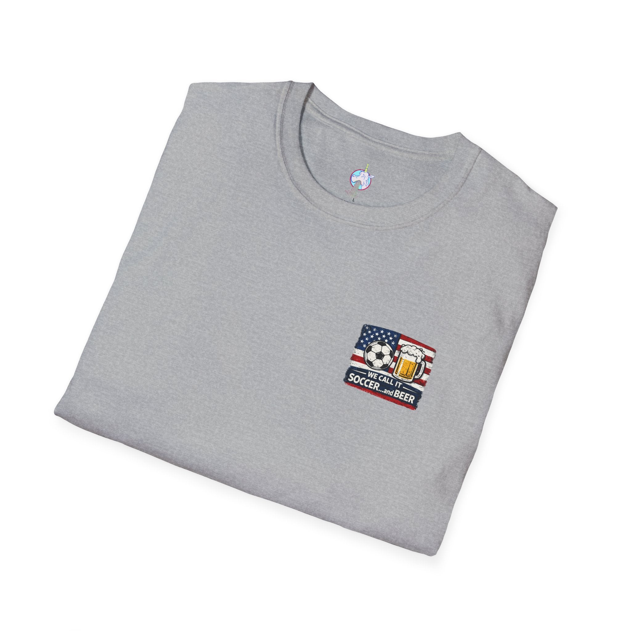 Soccer and Beer T-Shirt — American Flag Soccer Ball & Beer Graphic Tee
