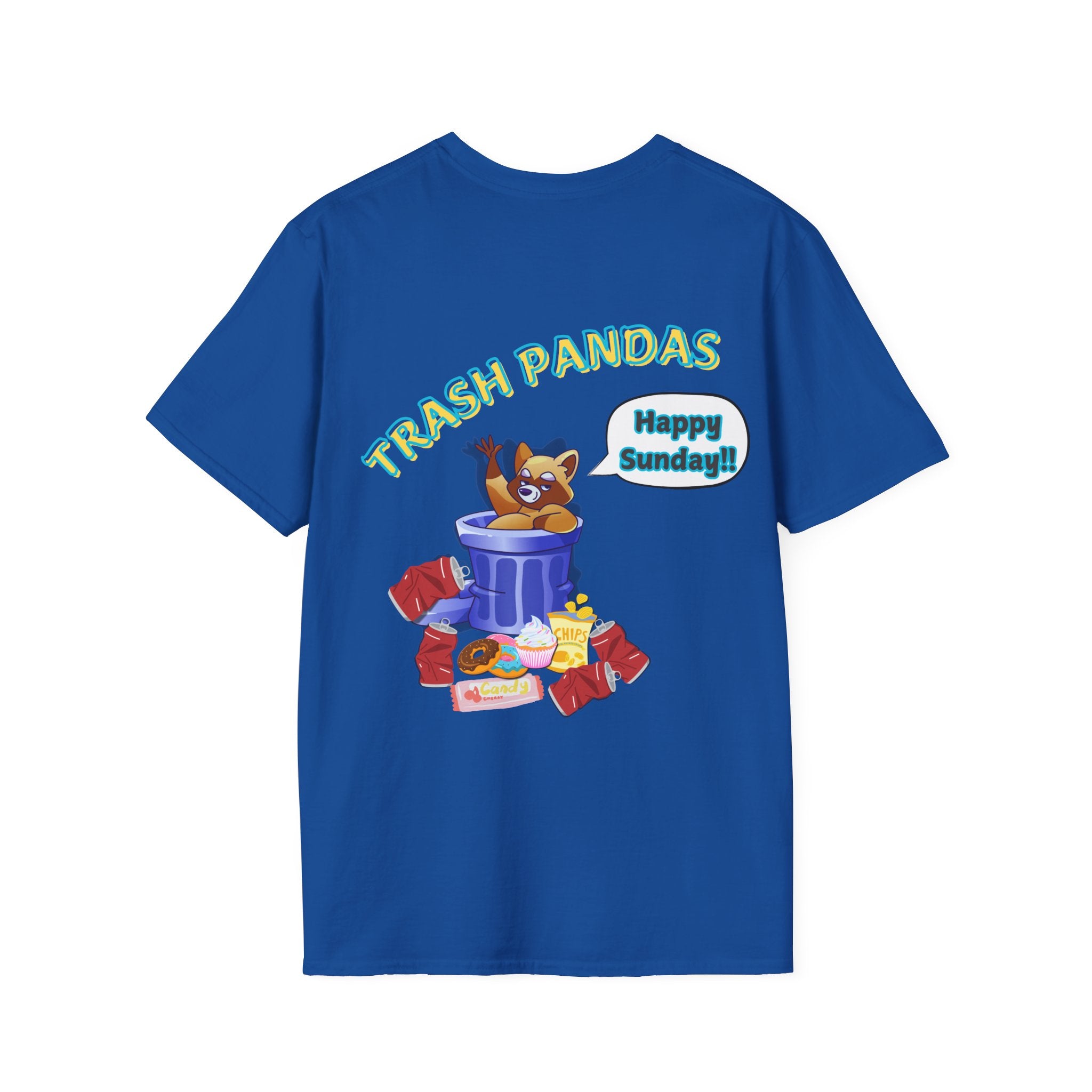 Trash Pandas T-Shirt – Cute Raccoon in Trash Can ‘Happy Sunday!’ Graphic Tee