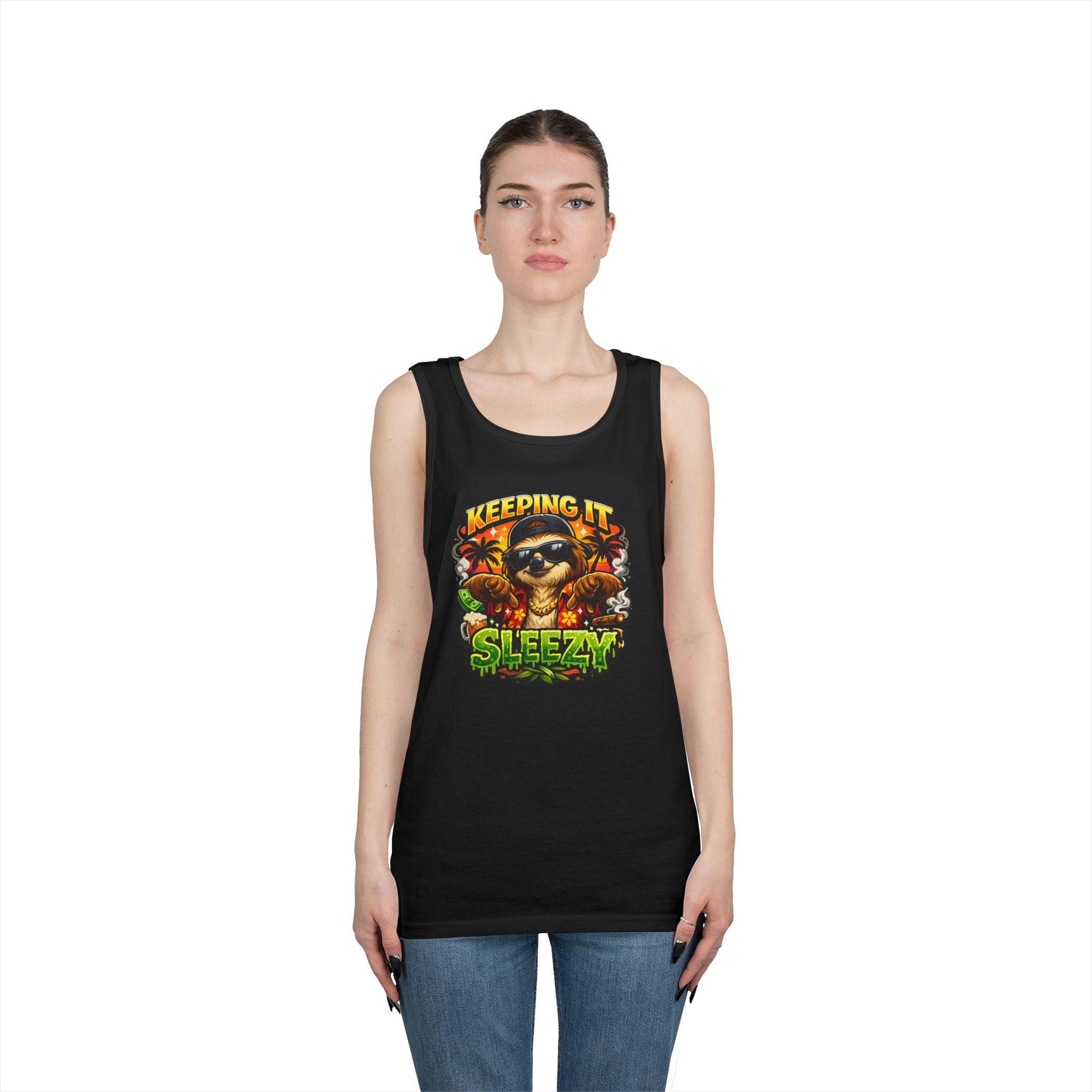 Tank Top — "Keeping It Sleezzy" Tropical Sloth Graphic Tank