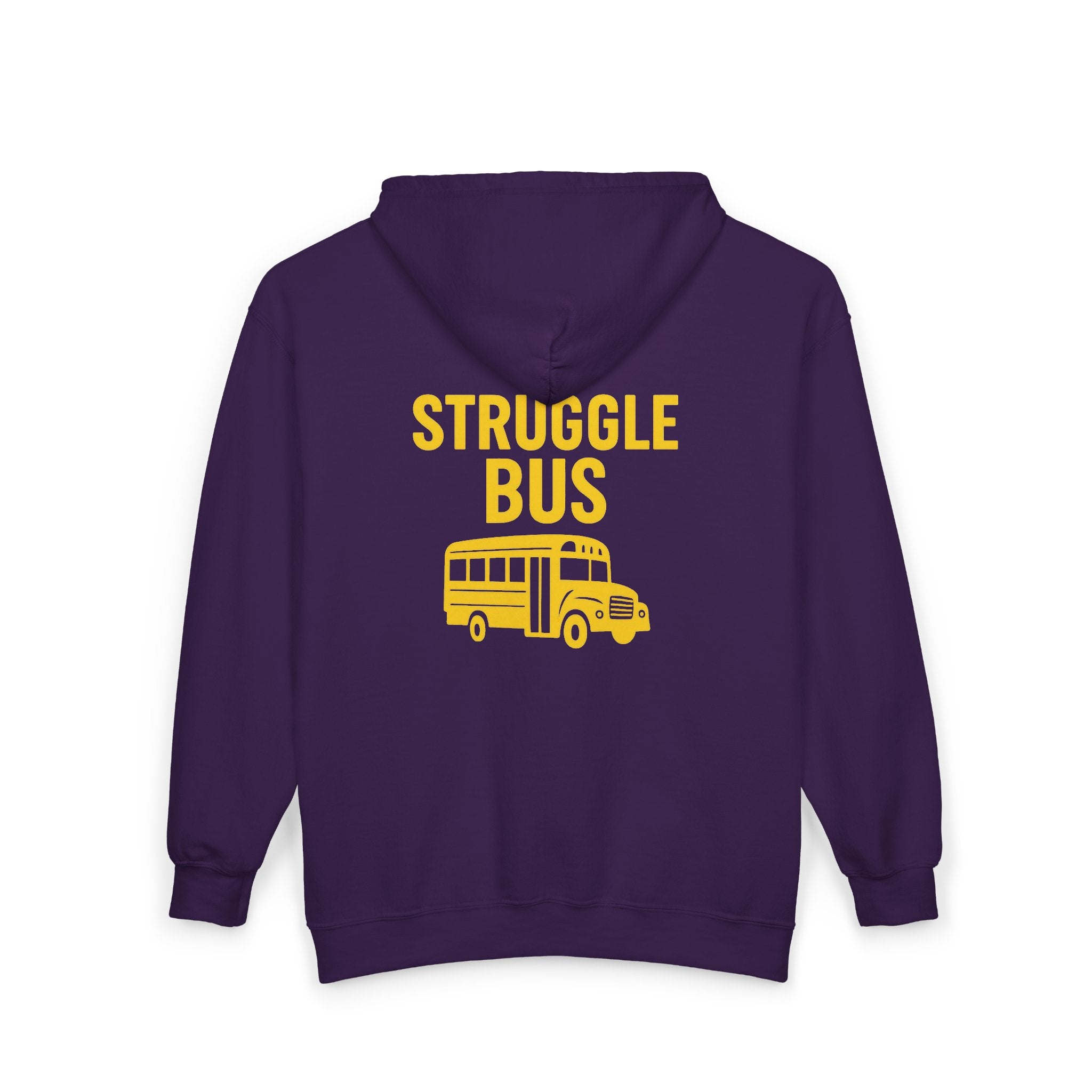 Struggle Bus Zip Hoodie — Funny Retro School Bus Graphic Sweatshirt