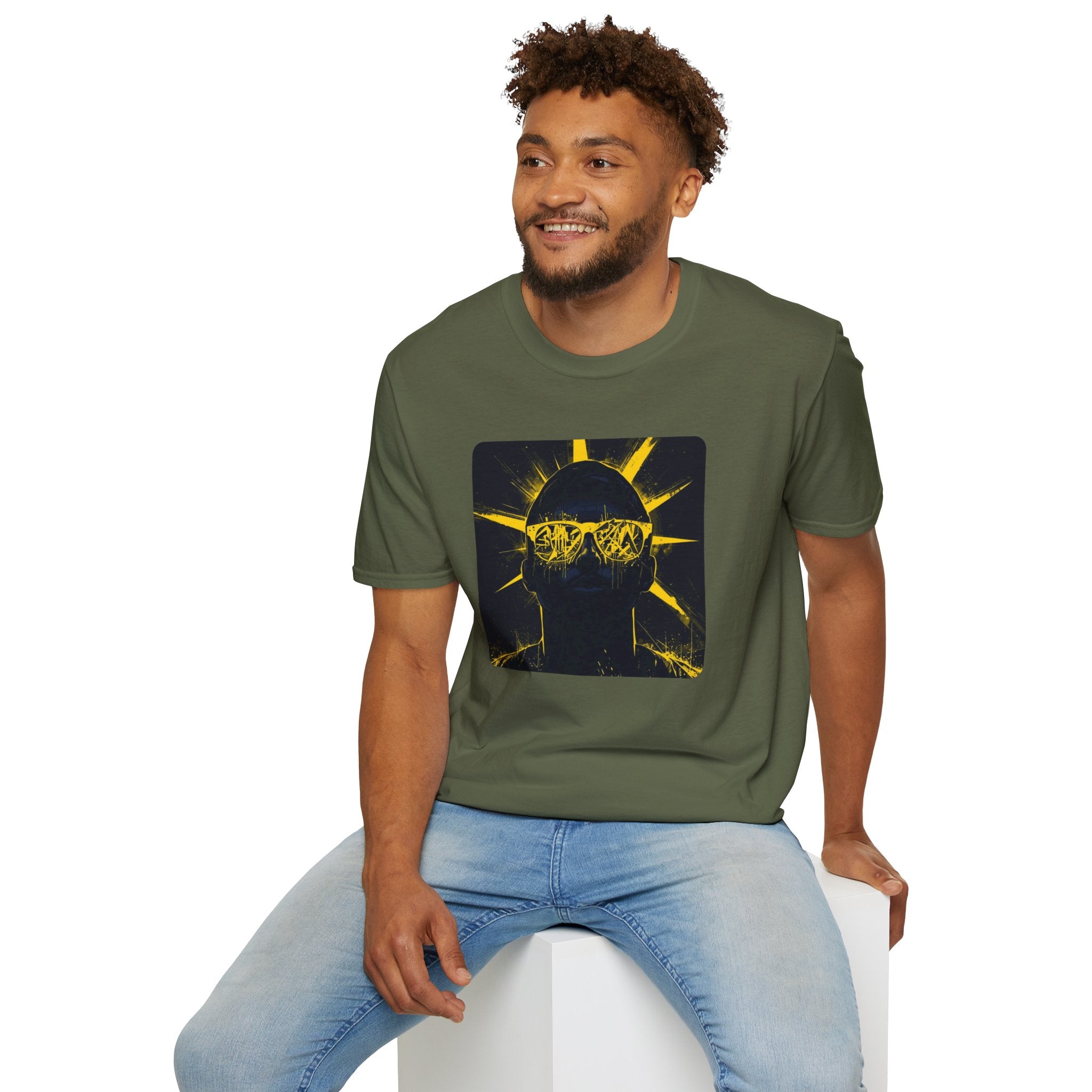 Solar Shades Graphic T-Shirt — Neon Yellow Sun Skull Design