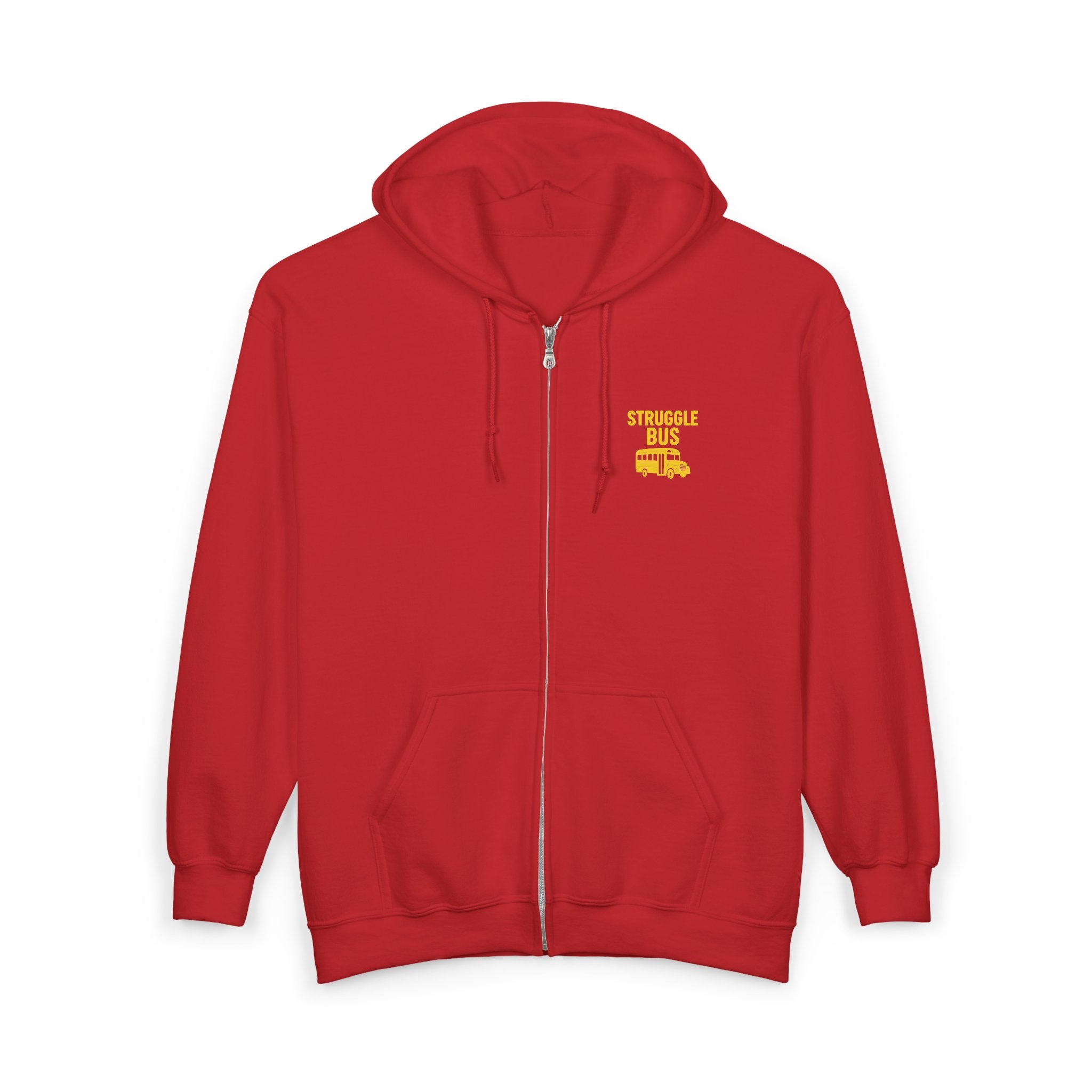 Struggle Bus Zip Hoodie — Funny Retro School Bus Graphic Sweatshirt