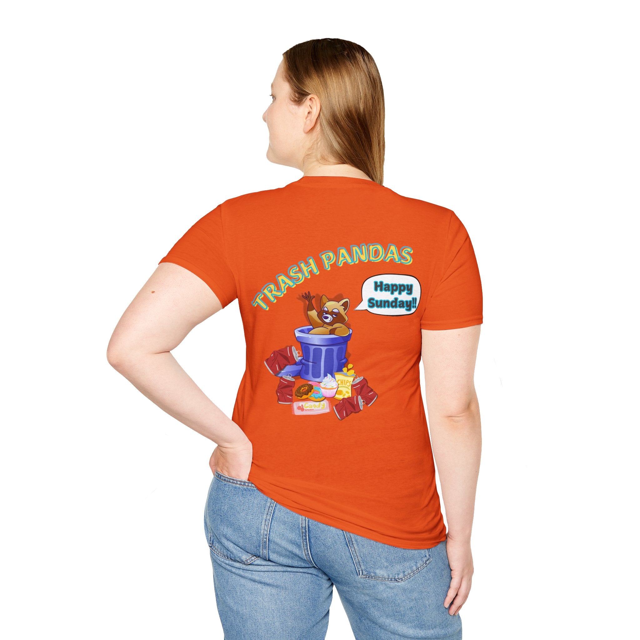 Trash Pandas T-Shirt – Cute Raccoon in Trash Can ‘Happy Sunday!’ Graphic Tee