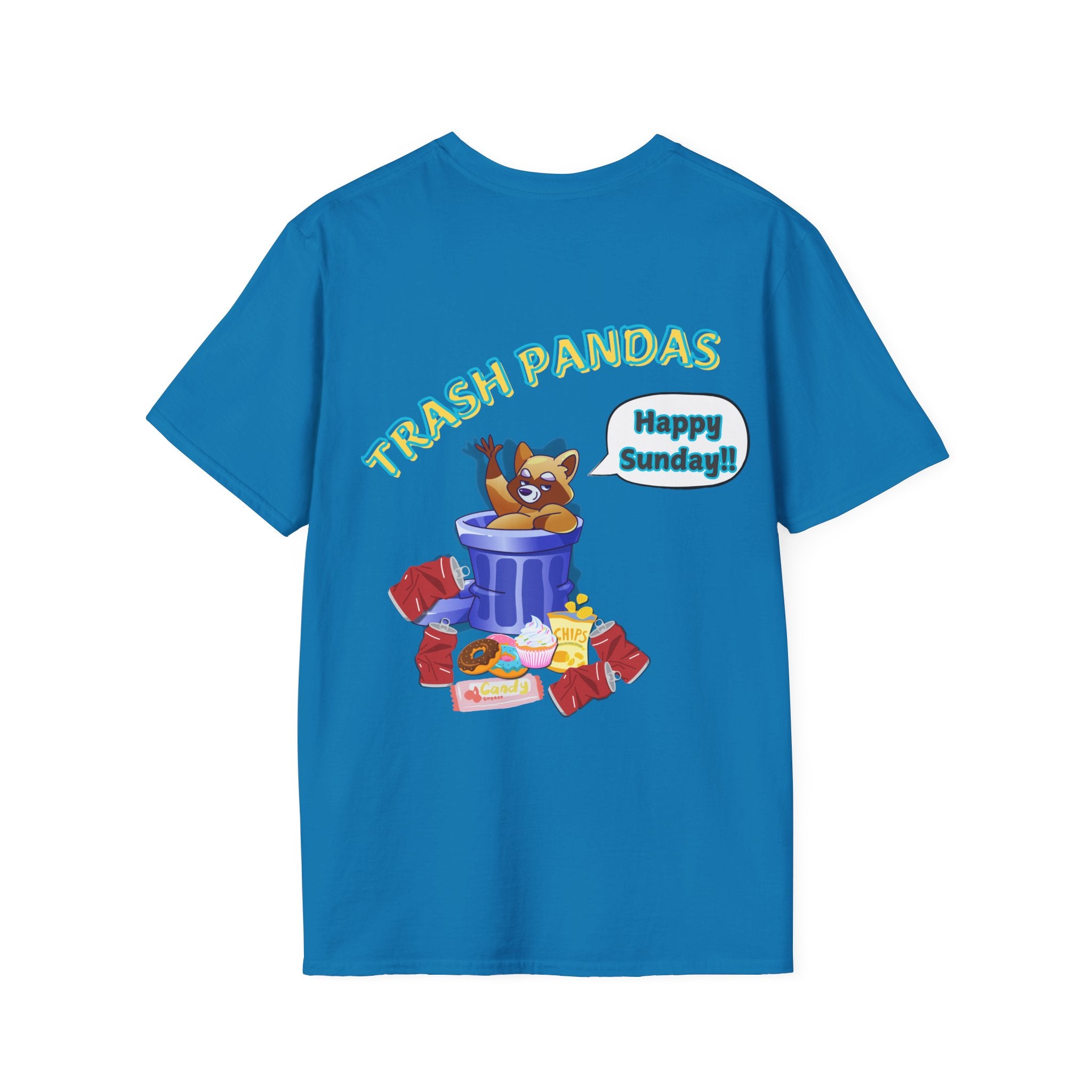 Trash Pandas T-Shirt – Cute Raccoon in Trash Can ‘Happy Sunday!’ Graphic Tee