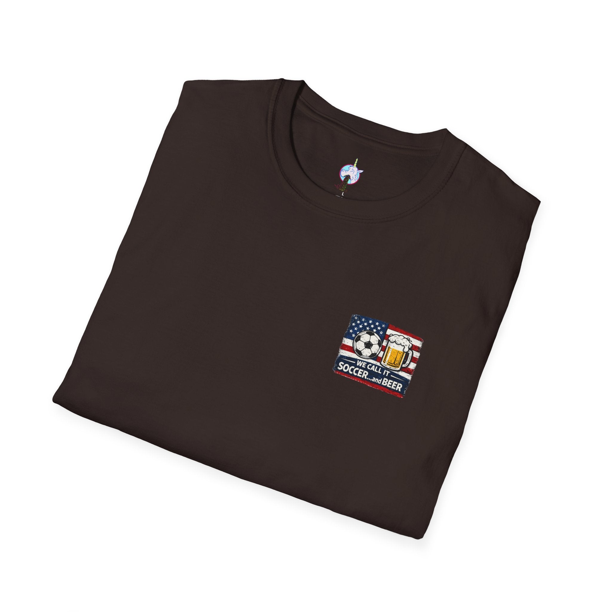 Soccer and Beer T-Shirt — American Flag Soccer Ball & Beer Graphic Tee