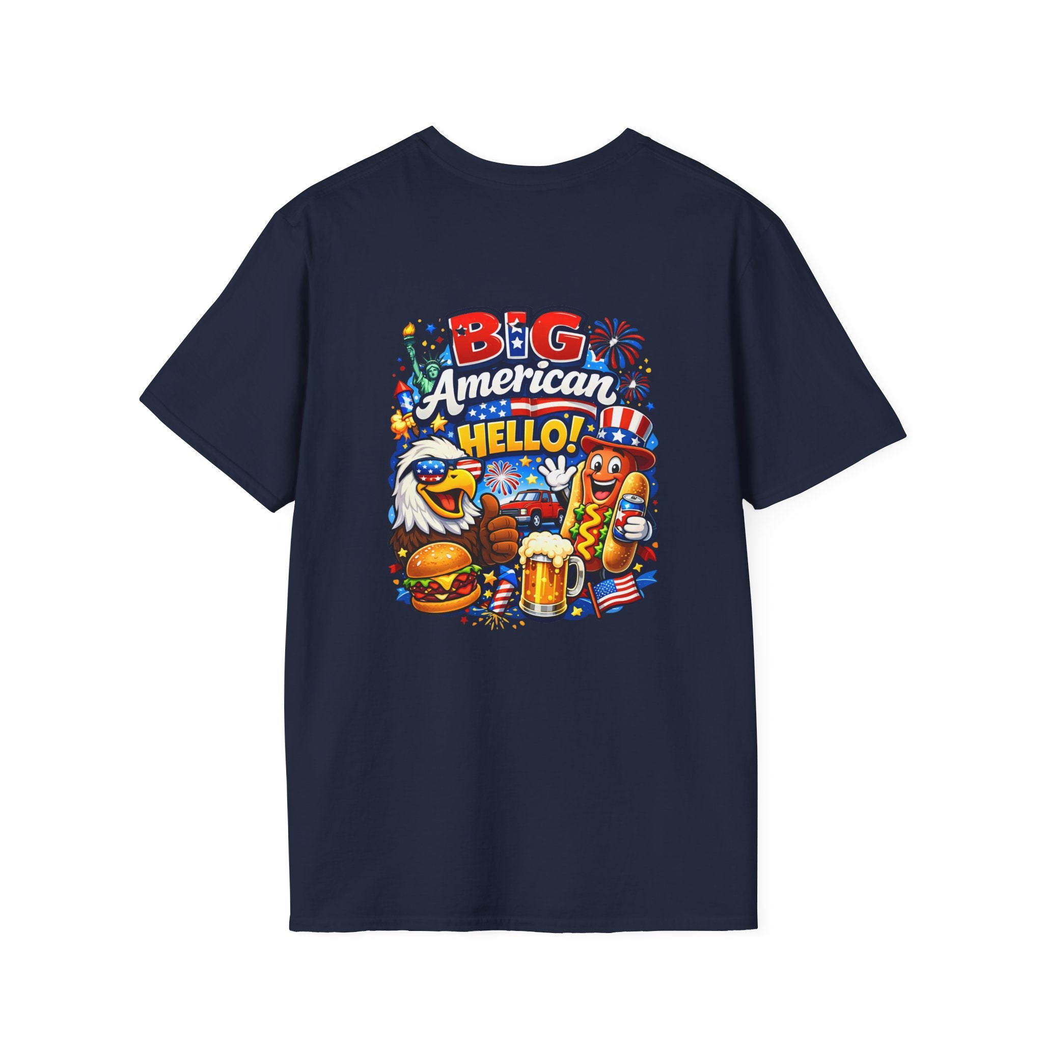 Big American Hello Funny T-Shirt Sarcastic Patriotic Graphic Tee Funny USA Gift 4th of July Novelty American Slogan Tee