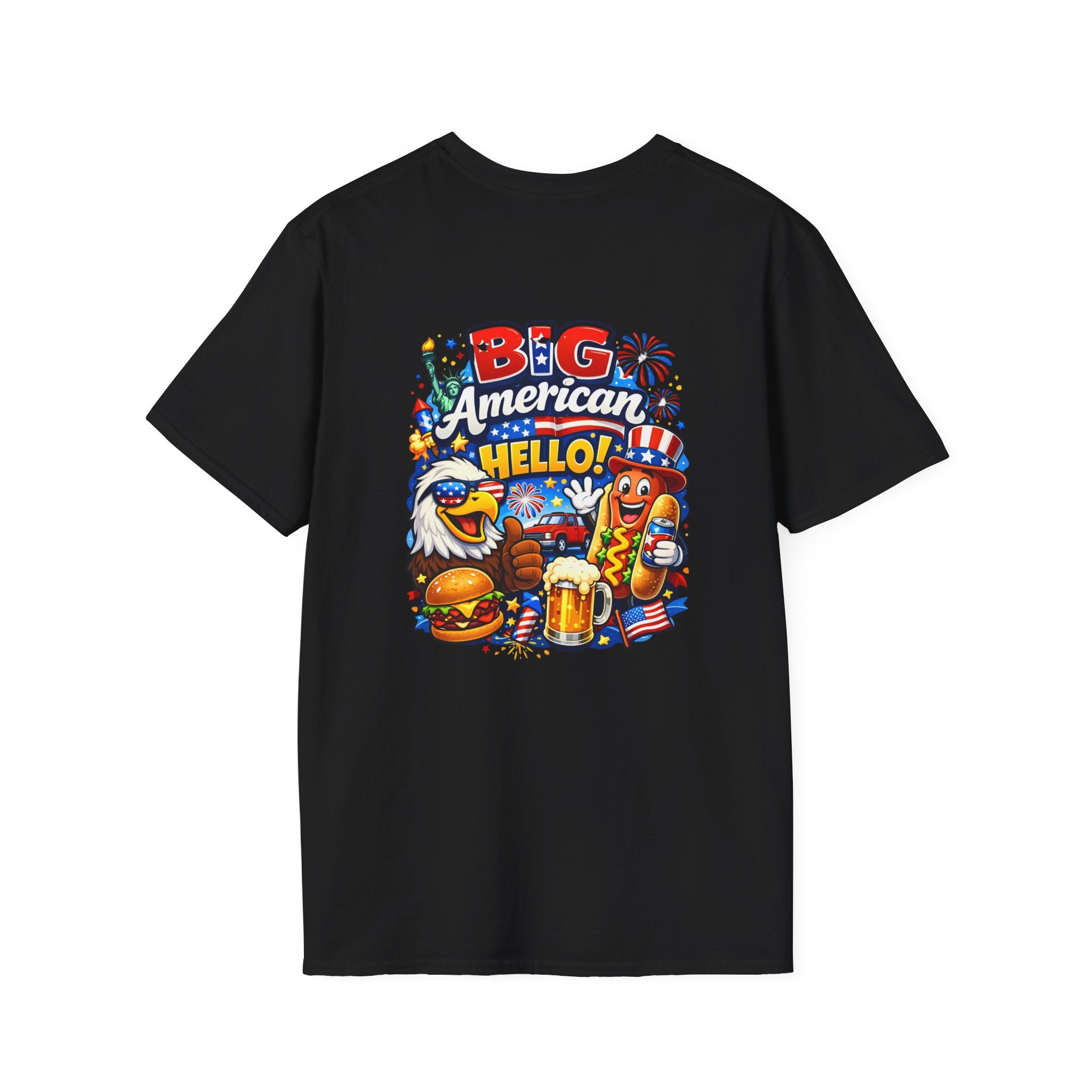 Big American Hello Funny T-Shirt Sarcastic Patriotic Graphic Tee Funny USA Gift 4th of July Novelty American Slogan Tee