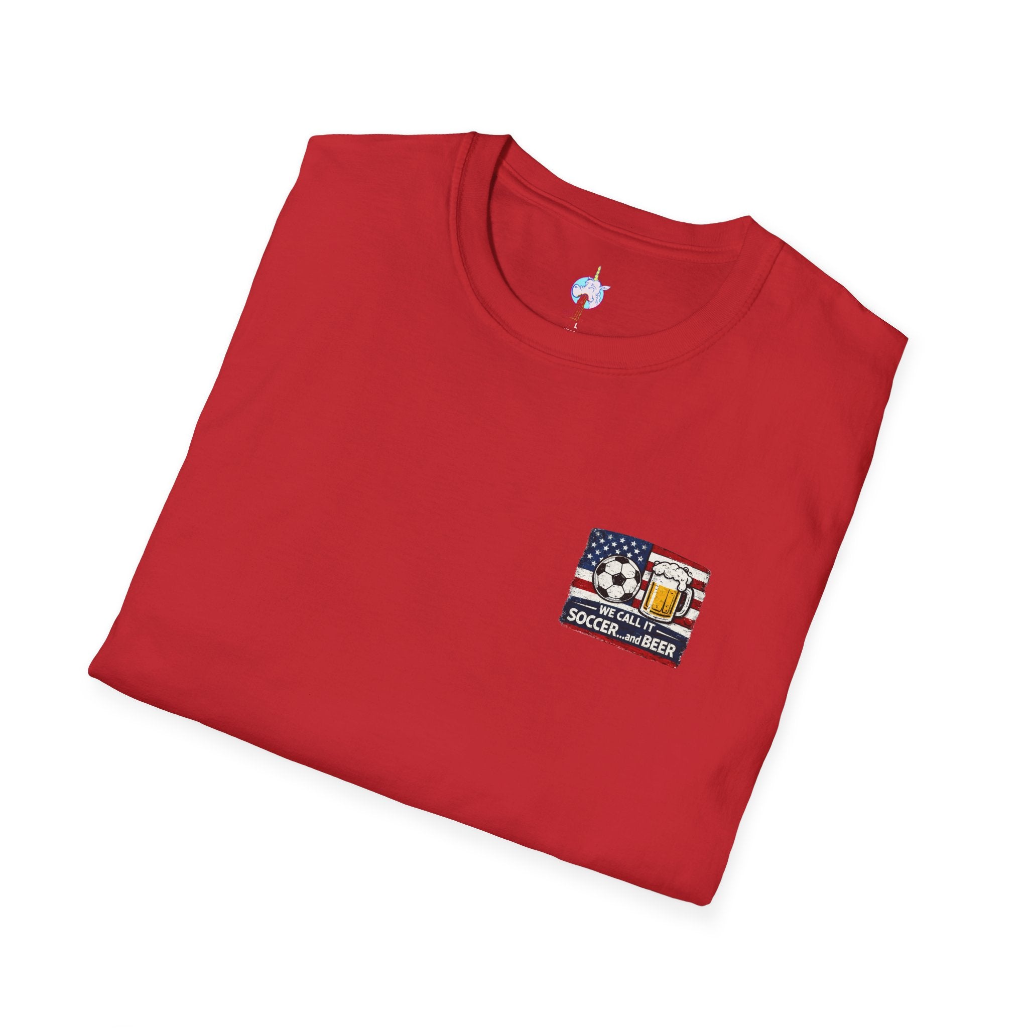 Soccer and Beer T-Shirt — American Flag Soccer Ball & Beer Graphic Tee