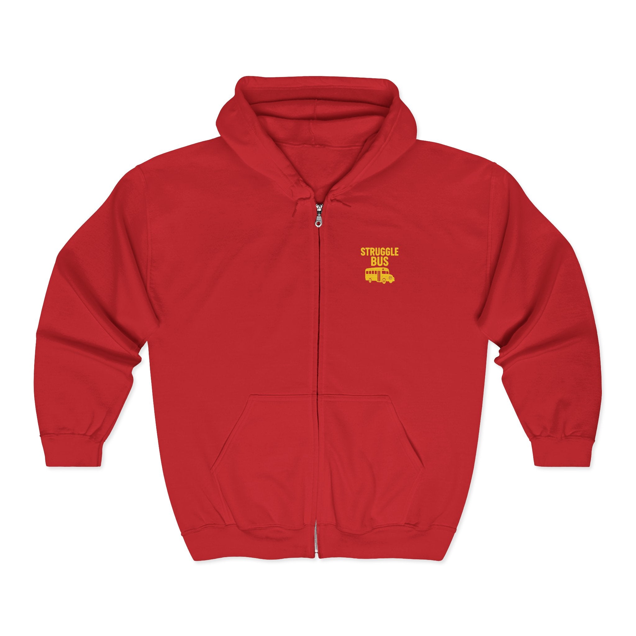 Struggle Bus Zip Hoodie — Funny Retro School Bus Graphic Sweatshirt