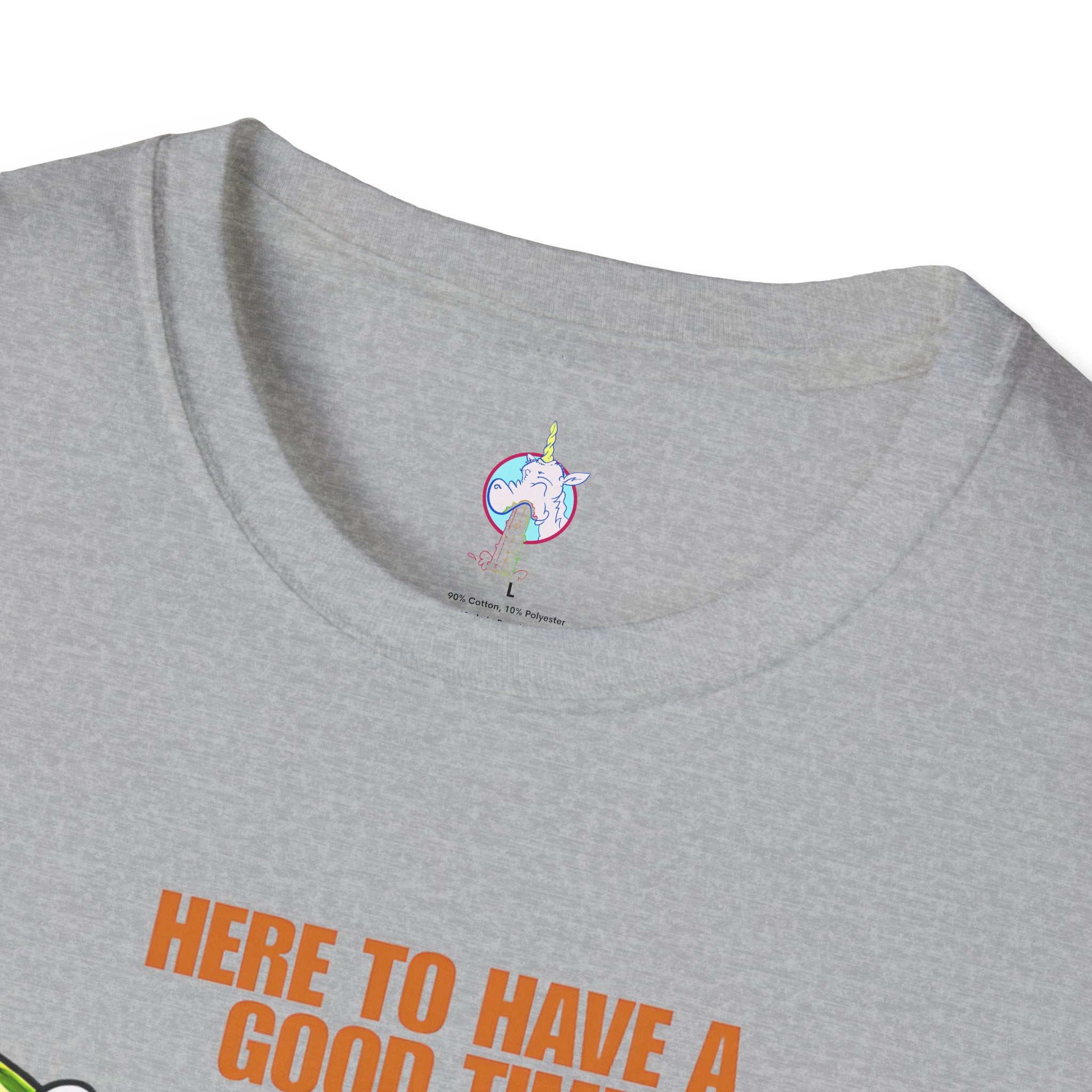 Beer Party T-Shirt — "Here to Have a Good Time" Cartoon Mug Graphic