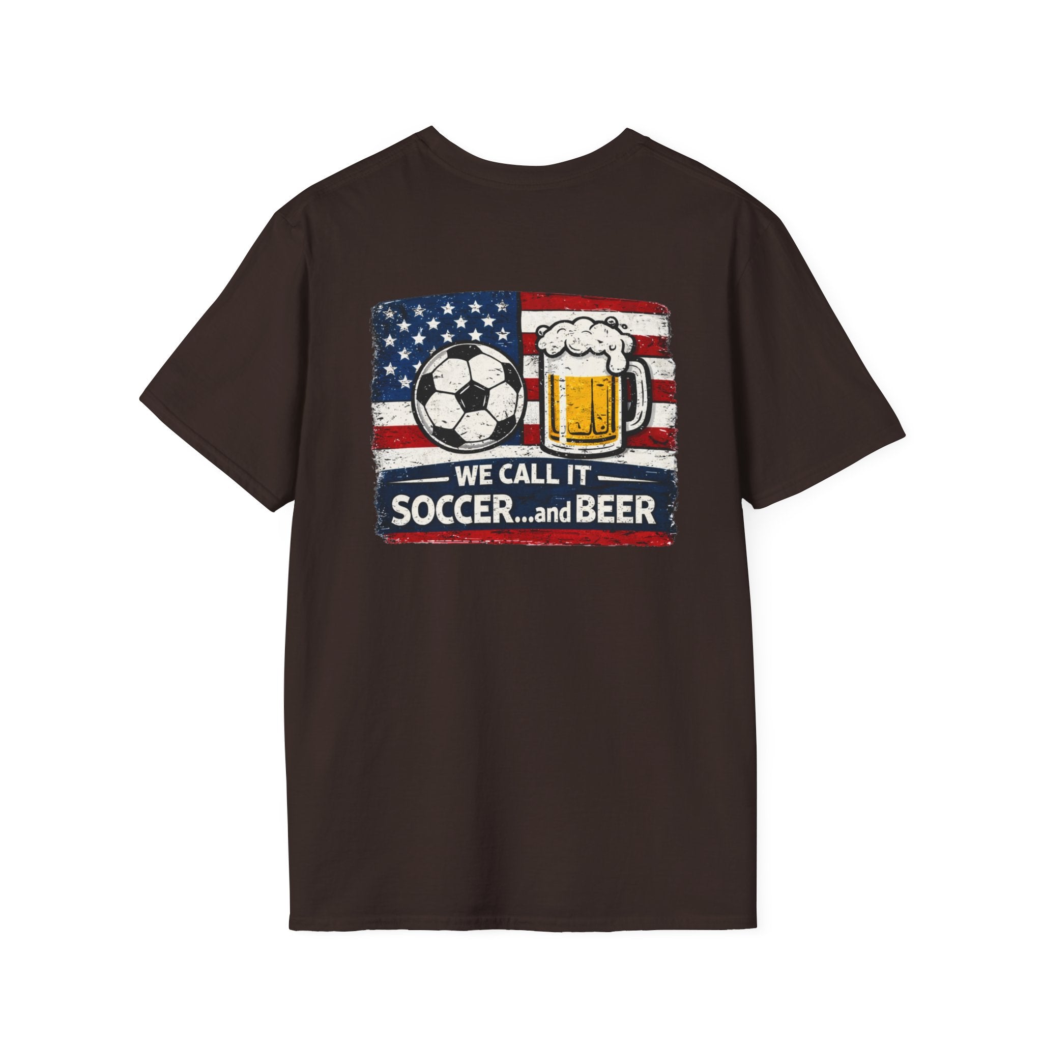 Soccer and Beer T-Shirt — American Flag Soccer Ball & Beer Graphic Tee