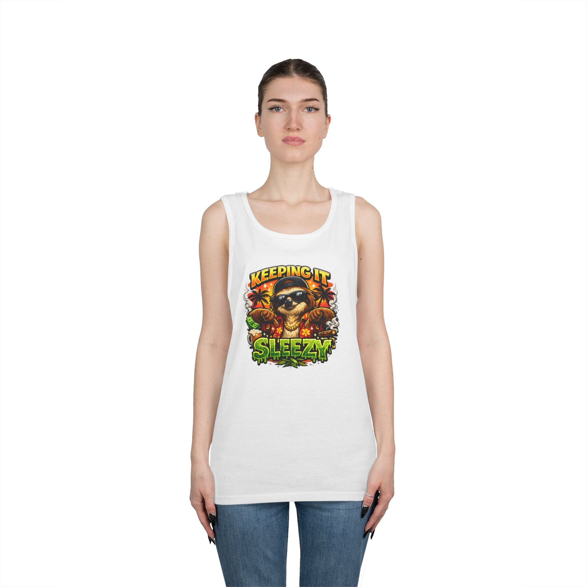 Tank Top — "Keeping It Sleezzy" Tropical Sloth Graphic Tank