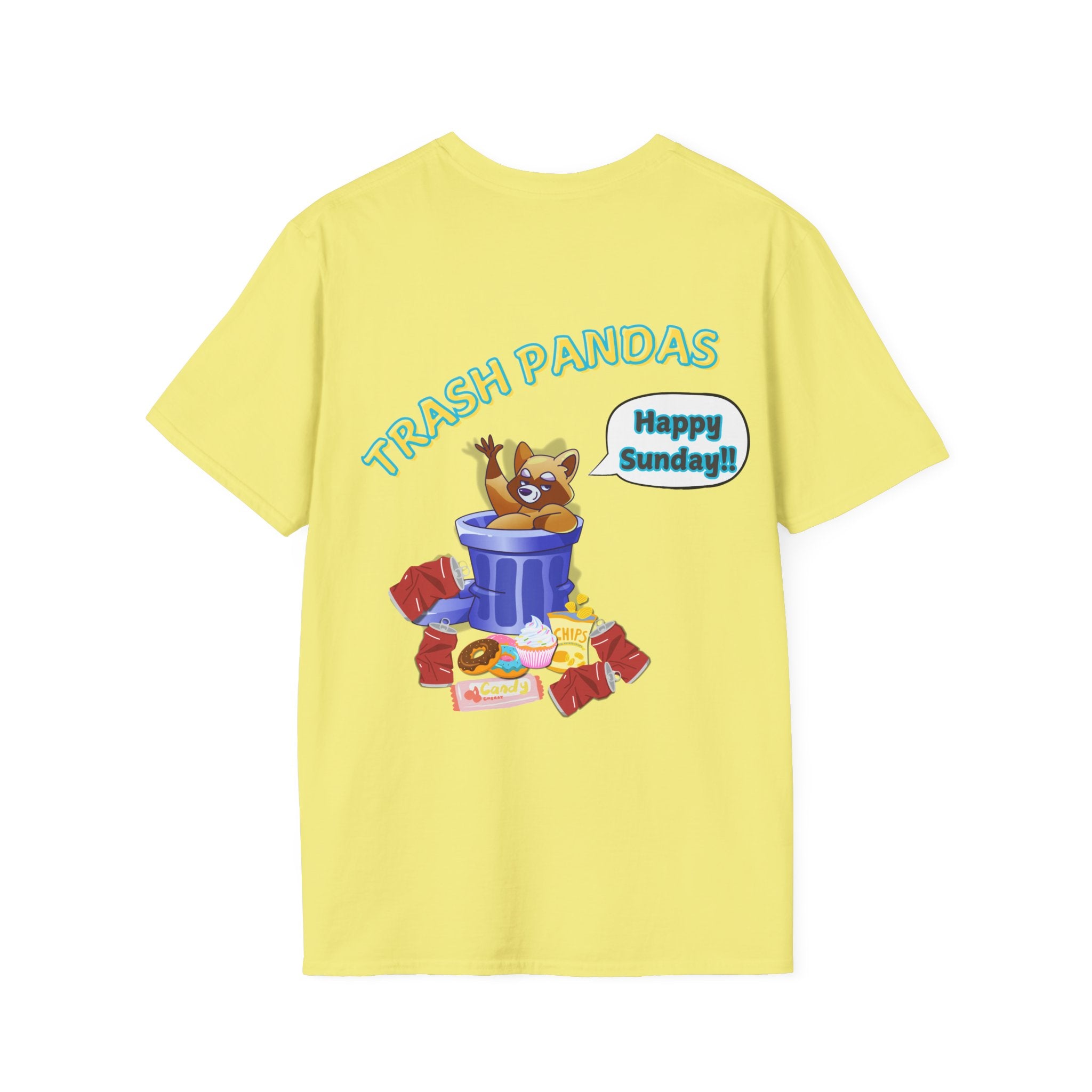 Trash Pandas T-Shirt – Cute Raccoon in Trash Can ‘Happy Sunday!’ Graphic Tee