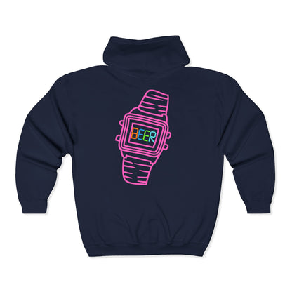 Funny Beer Watch Graphic Zip-Up Hoodie — Party Beer Design