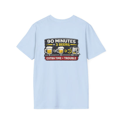 Soccer Fan T-Shirt — "90 Minutes = 3 Beers" Funny Football Game Tee