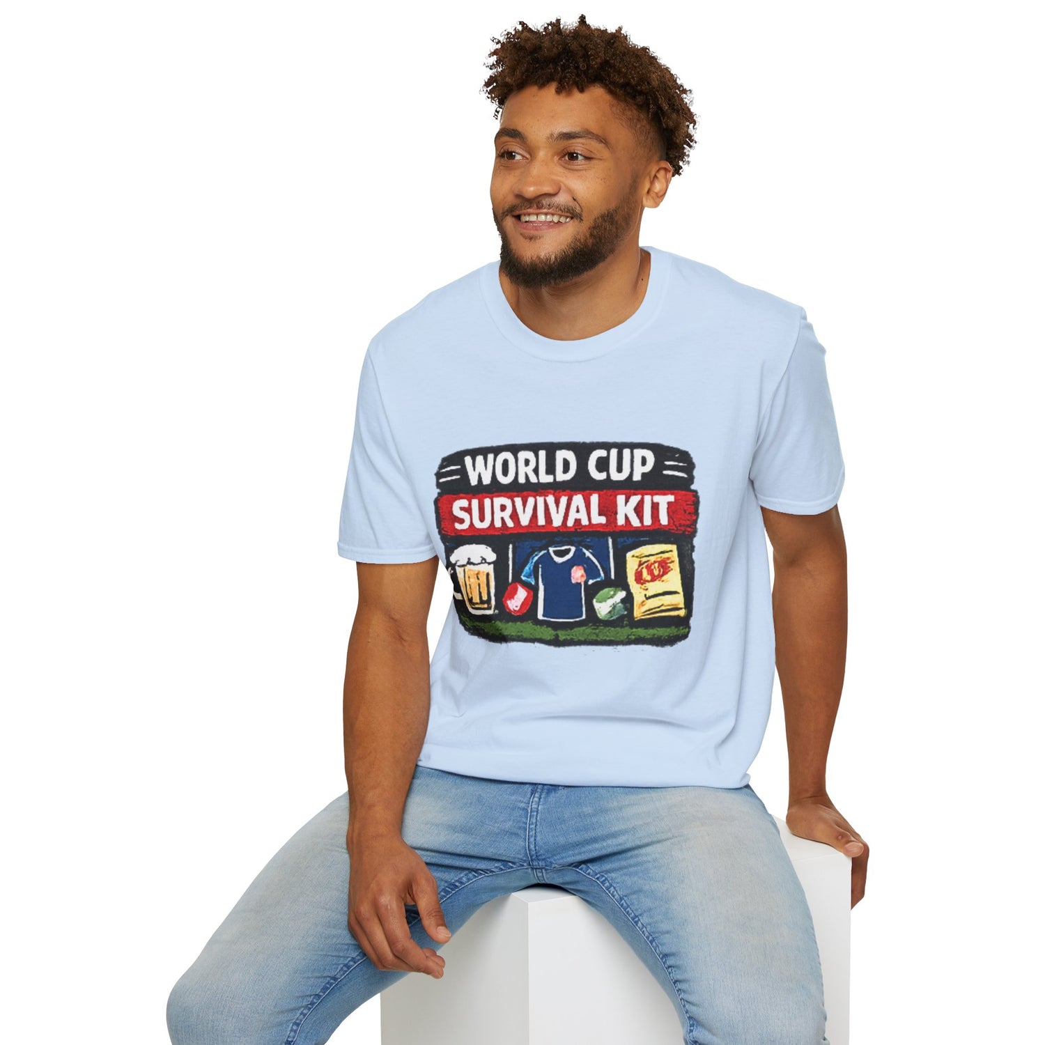 World Cup Survival Kit T-Shirt — Soccer Fan Tee with Beer &amp; Snacks Graphic