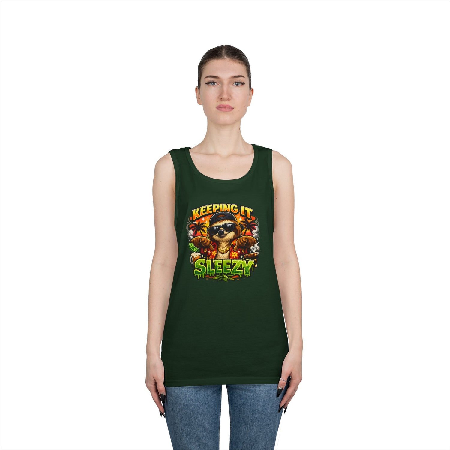 Tank Top — "Keeping It Sleezzy" Tropical Sloth Graphic Tank