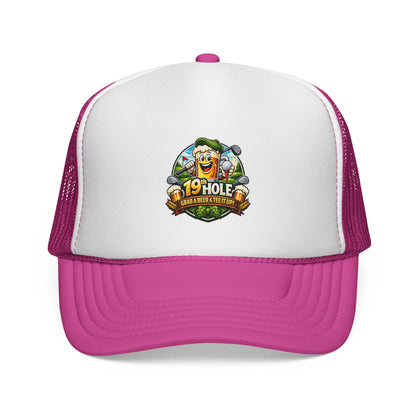 19 Hole Golf Trucker Cap — Funny Golfer Hat with Cartoon Mascot