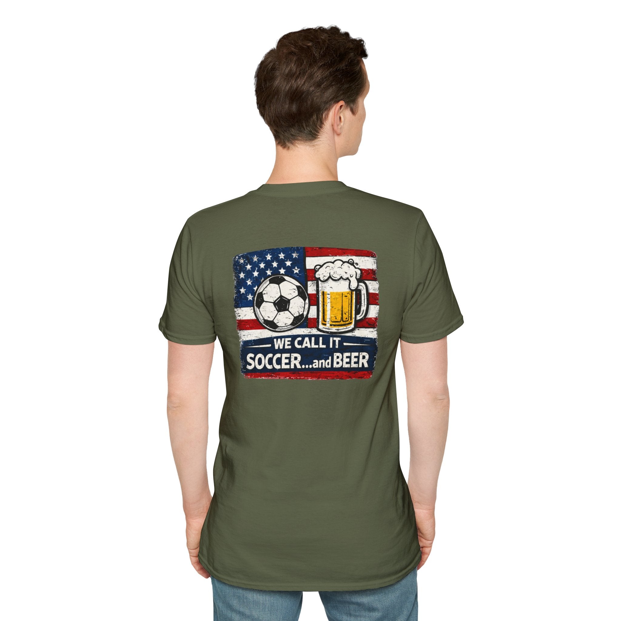 Soccer and Beer T-Shirt — American Flag Soccer Ball &amp; Beer Graphic Tee