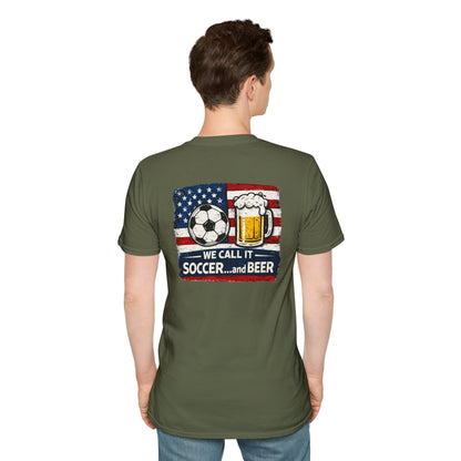 Soccer and Beer T-Shirt — American Flag Soccer Ball &amp; Beer Graphic Tee