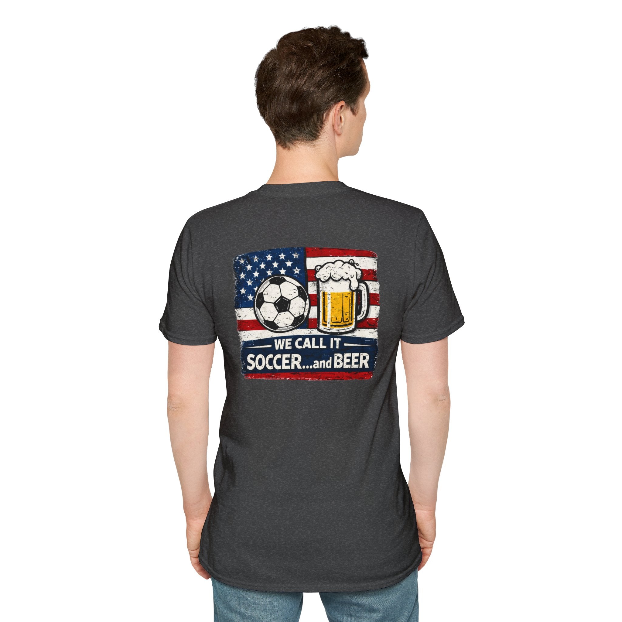 Soccer and Beer T-Shirt — American Flag Soccer Ball &amp; Beer Graphic Tee