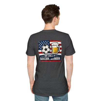 Soccer and Beer T-Shirt — American Flag Soccer Ball &amp; Beer Graphic Tee