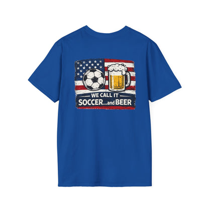 Soccer and Beer T-Shirt — American Flag Soccer Ball &amp; Beer Graphic Tee