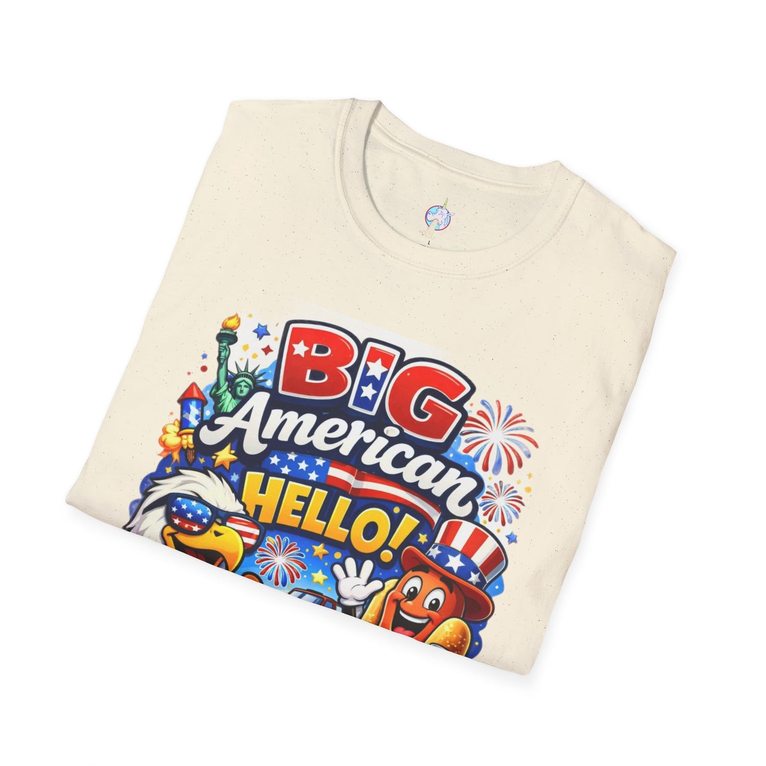 Fourth of July T-Shirt - "Big American Hello" Patriotic BBQ Eagle, Hot Dog &amp; Beer Tee