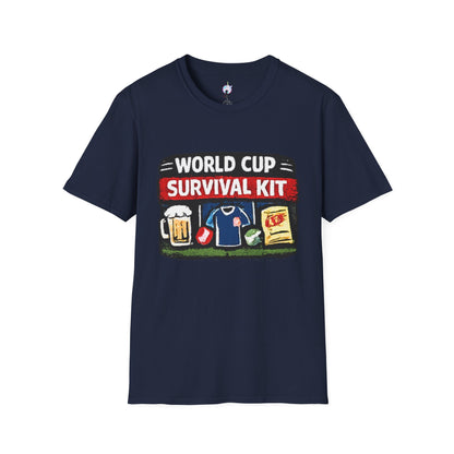 World Cup Survival Kit T-Shirt — Soccer Fan Tee with Beer &amp; Snacks Graphic