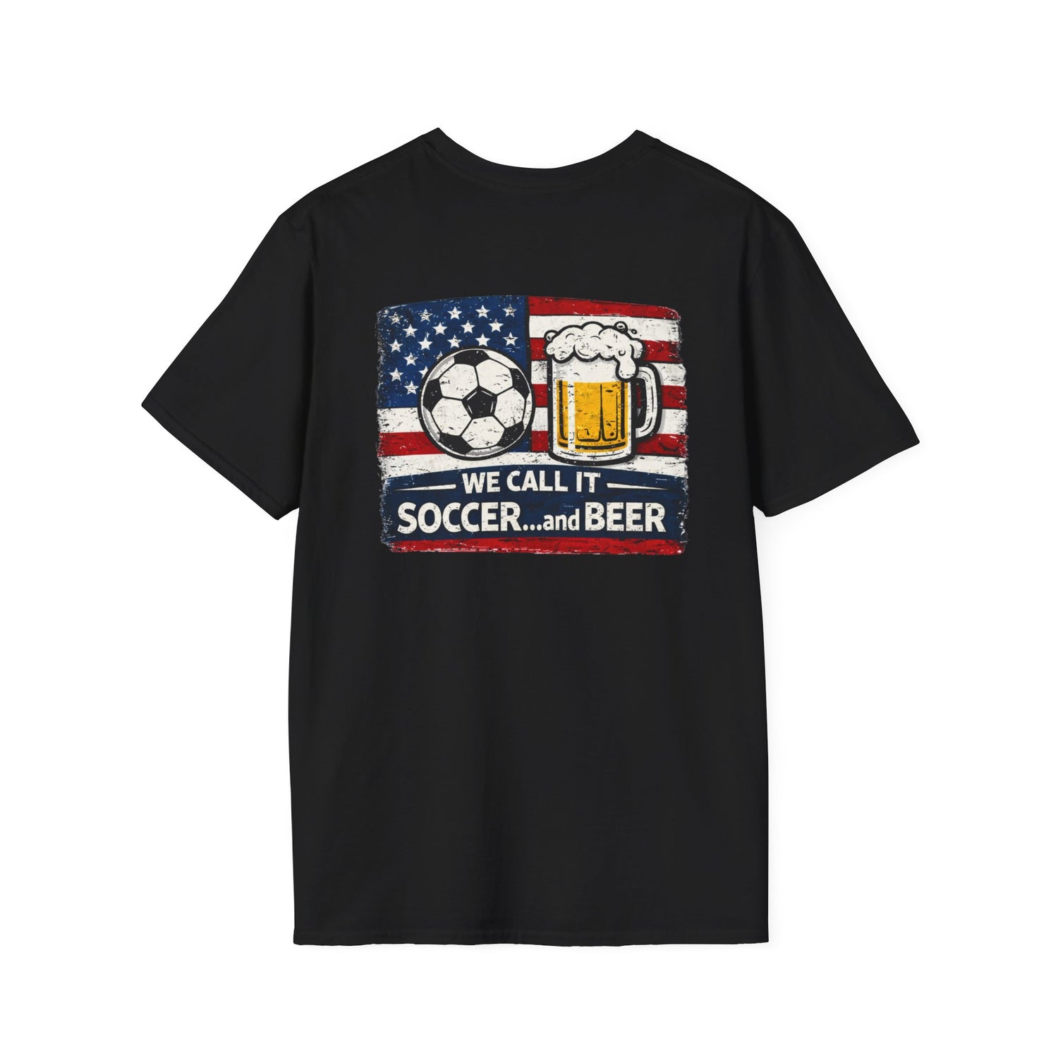 Soccer and Beer T-Shirt — American Flag Soccer Ball &amp; Beer Graphic Tee