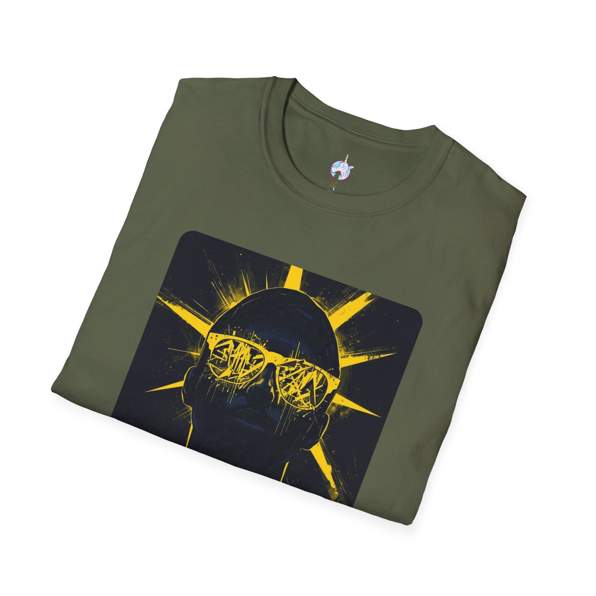 Solar Shades Graphic T-Shirt — Neon Yellow Sun Skull Design
