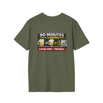 Soccer Fan T-Shirt — "90 Minutes = 3 Beers" Funny Football Game Tee