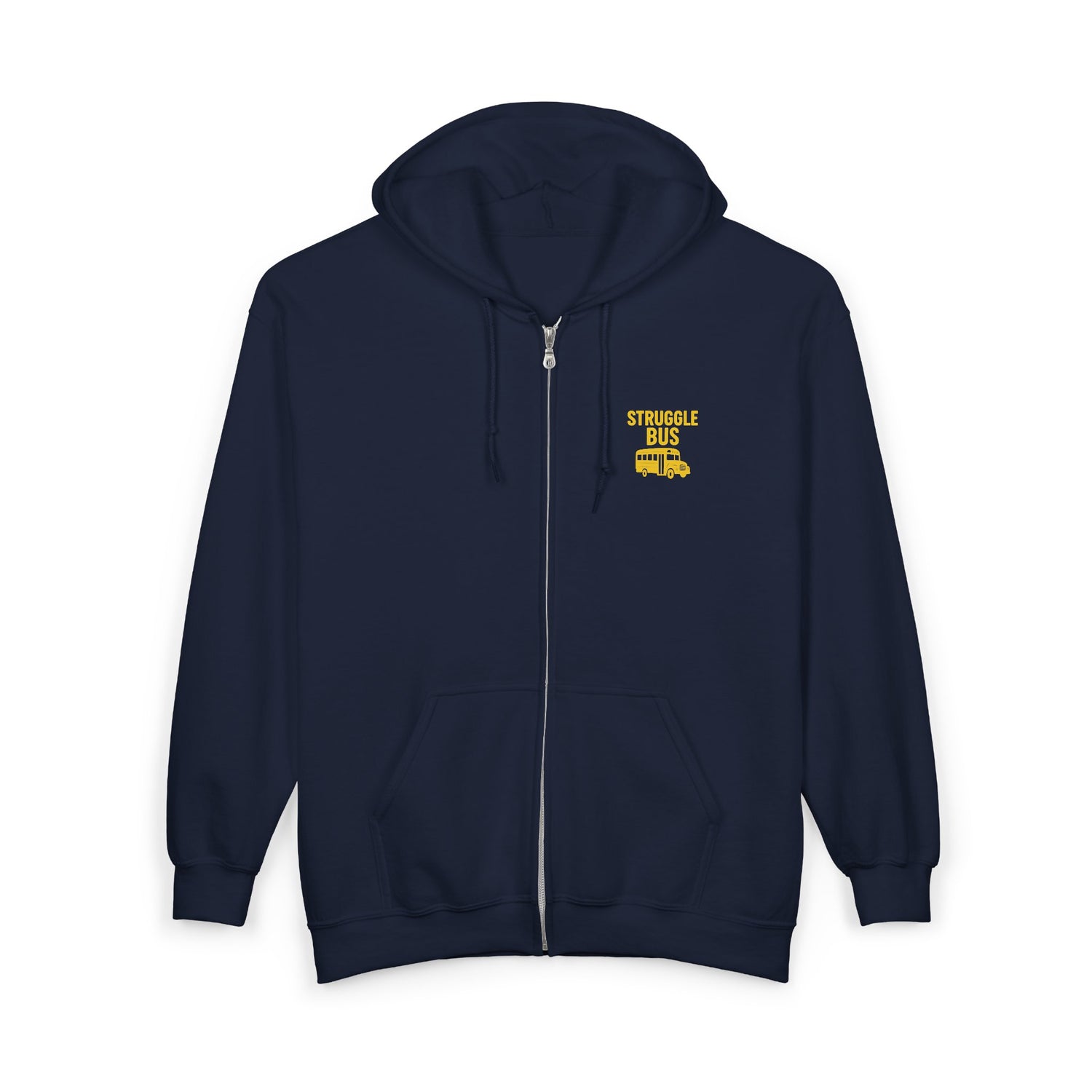 Struggle Bus Zip Hoodie — Funny Retro School Bus Graphic Sweatshirt
