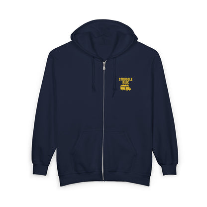 Struggle Bus Zip Hoodie — Funny Retro School Bus Graphic Sweatshirt
