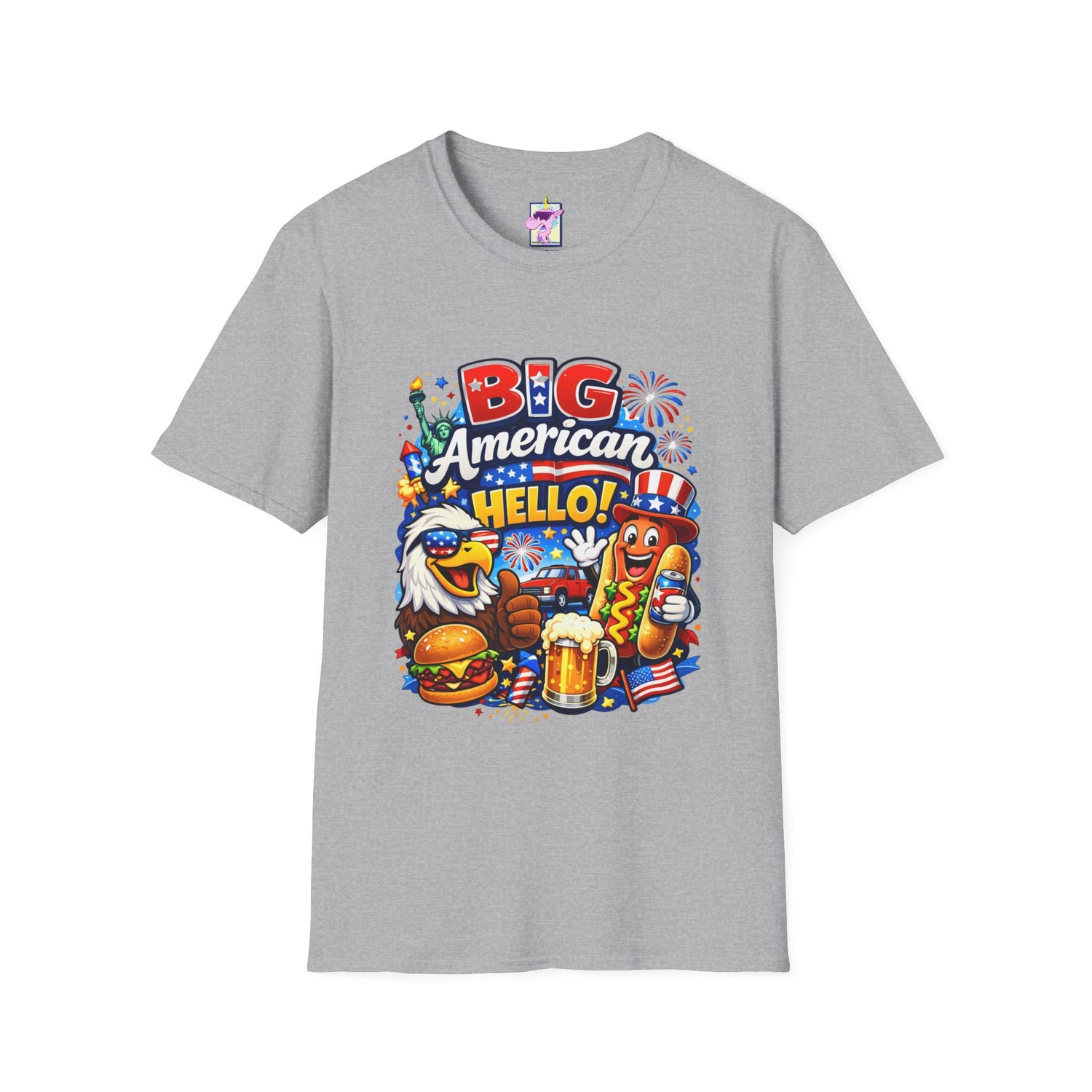 Big American Hello Funny T-Shirt Sarcastic Patriotic Graphic Tee Funny USA Gift 4th of July Novelty American Slogan Tee