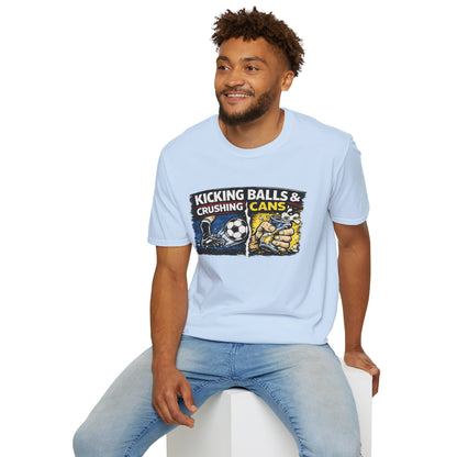 Kicking Balls & Crushing Cans Soccer Graphic T-Shirt